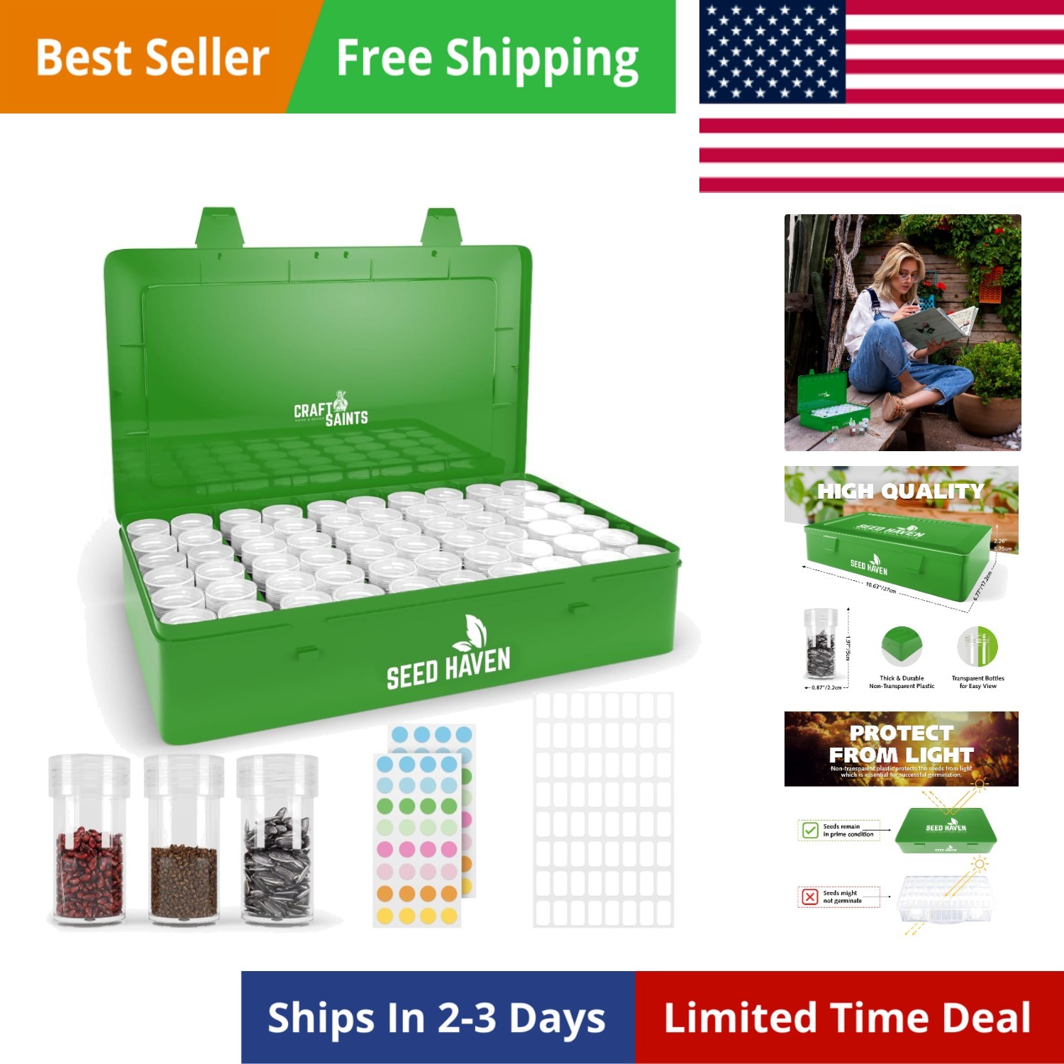 Seed Organizer Storage Box, Black Opaque Light Proof Seed Bank with 60 Transp…