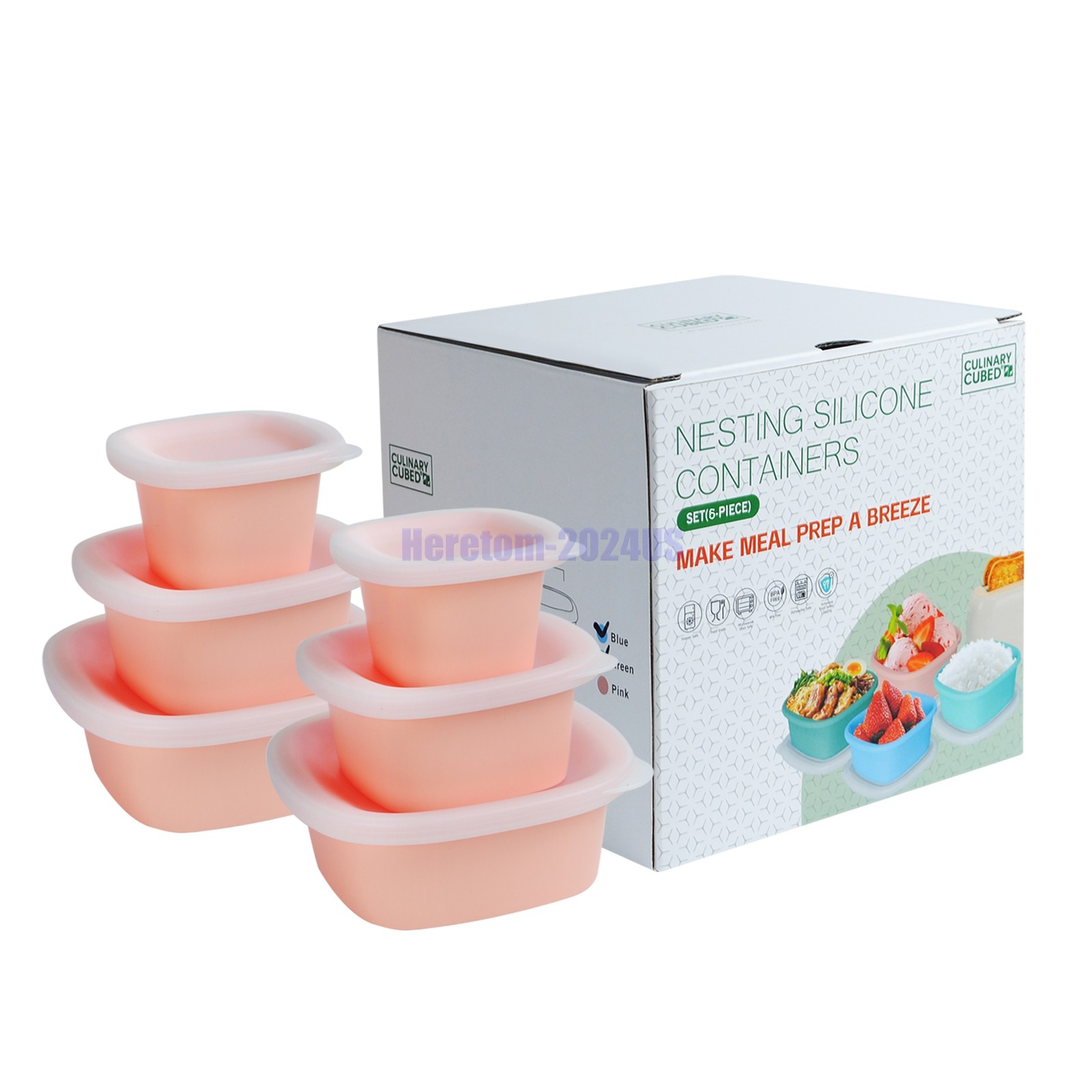 6pcs CulinaryCubed Nesting Silicone Food Containers Dishwasher Microwave Safe US