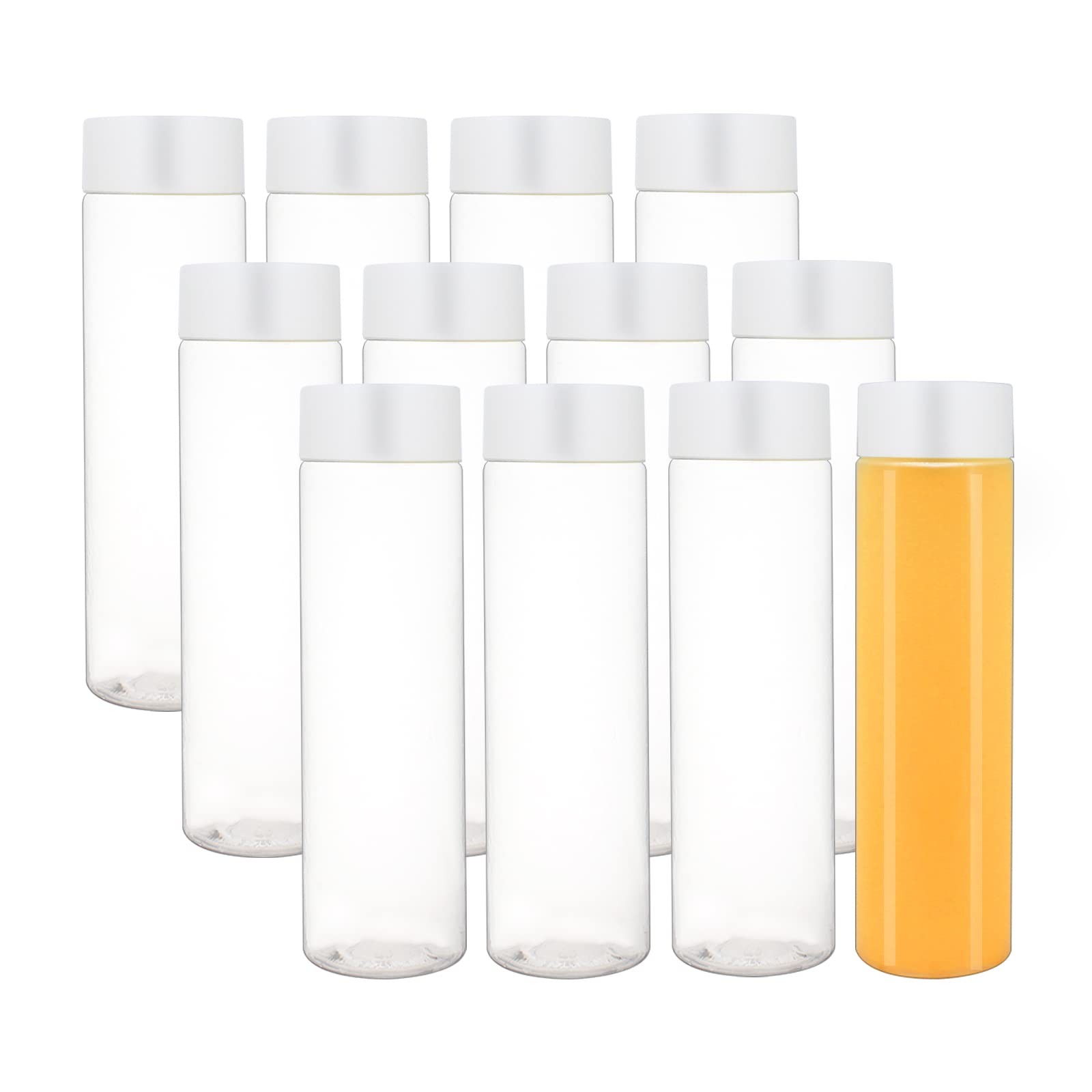 12 Pack 13.6 OZ Clear PET Juice Bottles with Caps – Reusable Beverage Containers