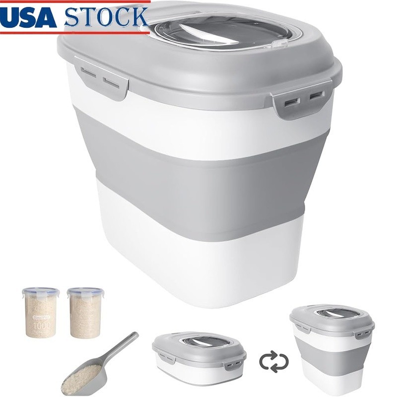 Extra Large Airtight Rice & Pet Food Storage Container W/ Wheels & Accessories