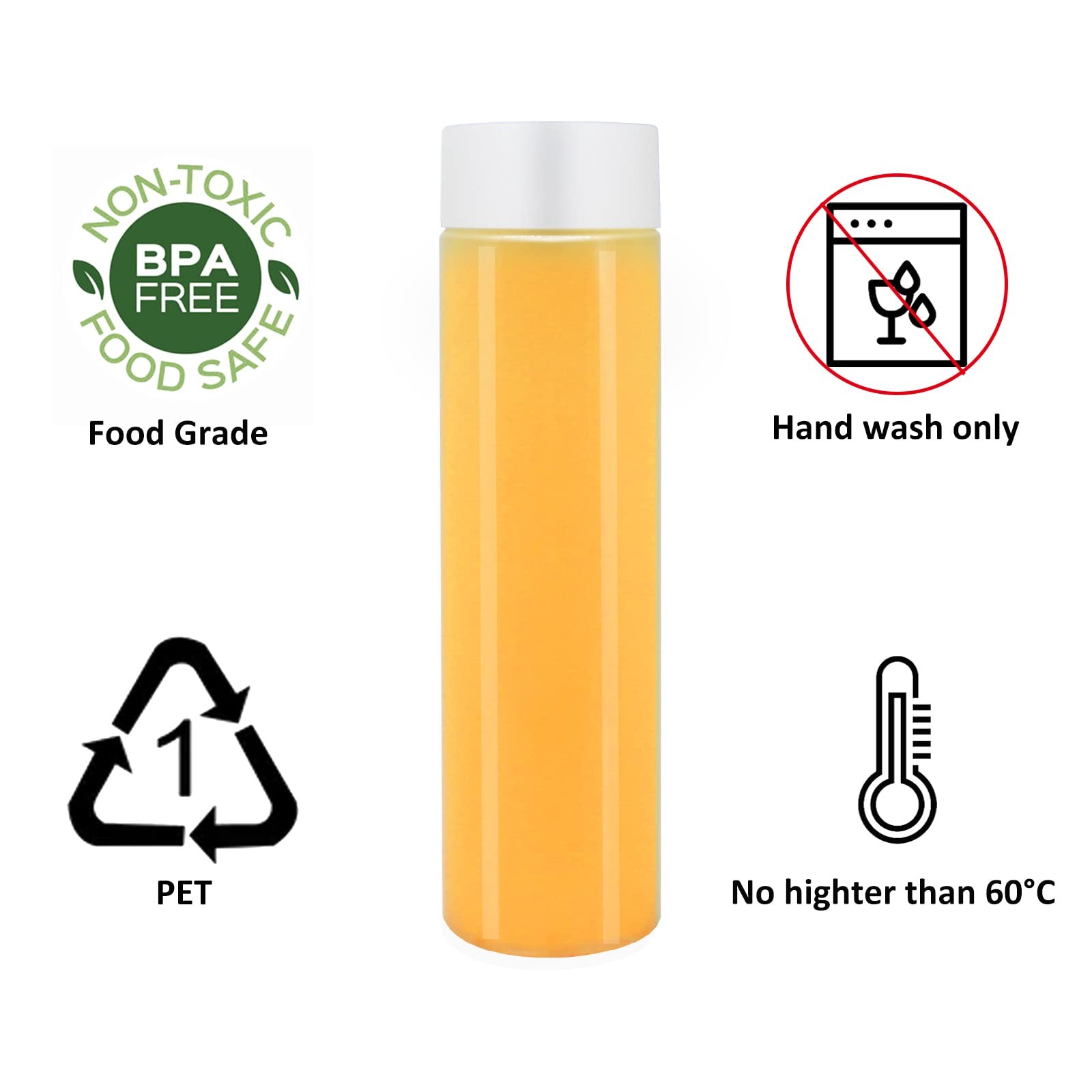 12 Pack 13.6 OZ Clear PET Juice Bottles with Caps – Reusable Beverage Containers