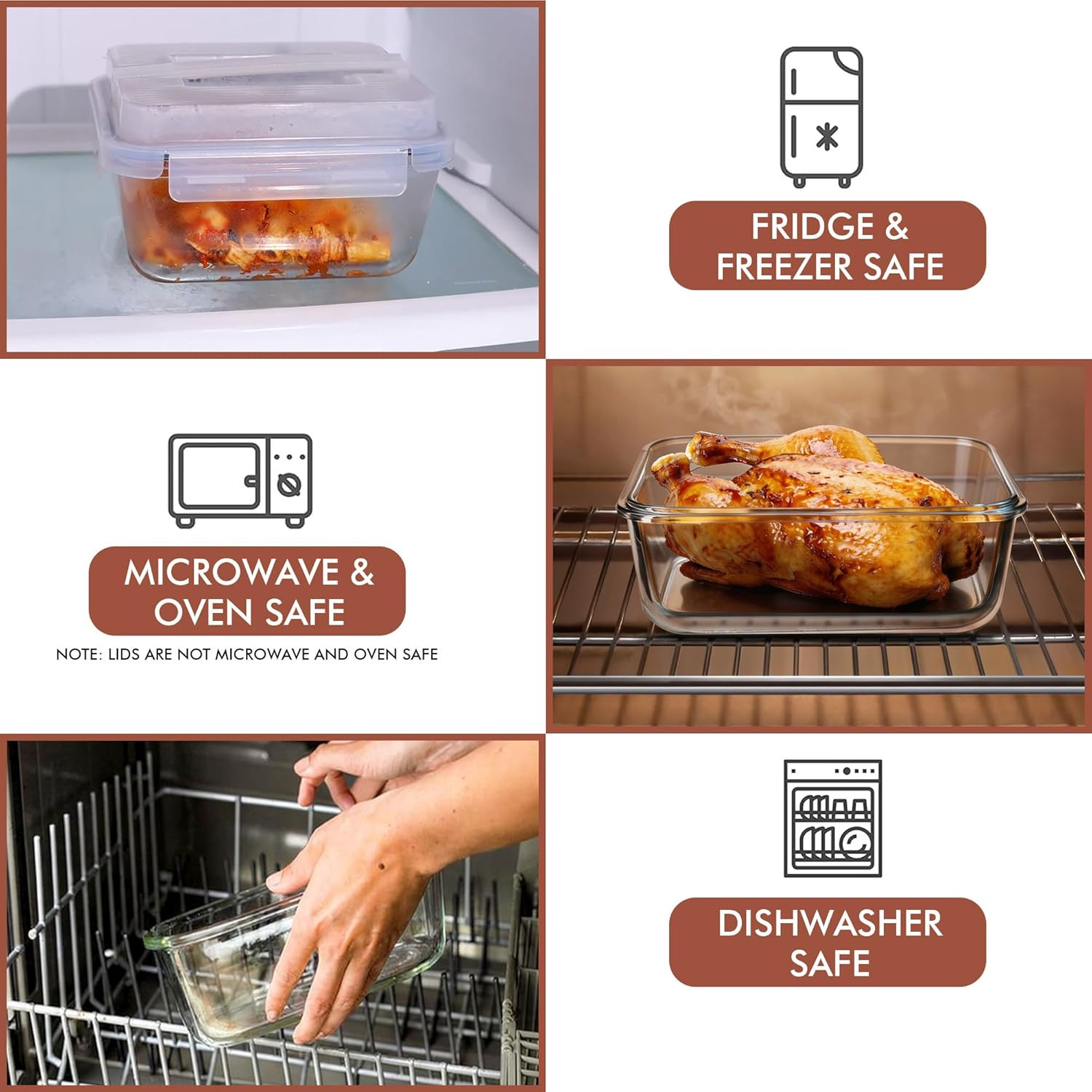 Large 2700ml Glass Food Storage Containers with Lids – Oven & Microwave Safe