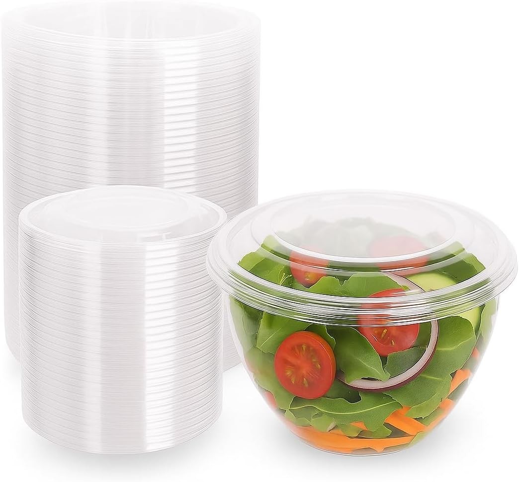 Clear Plastic Salad Bowls with Snap-On Lids 50 Pack-Airtight Disposable Salad