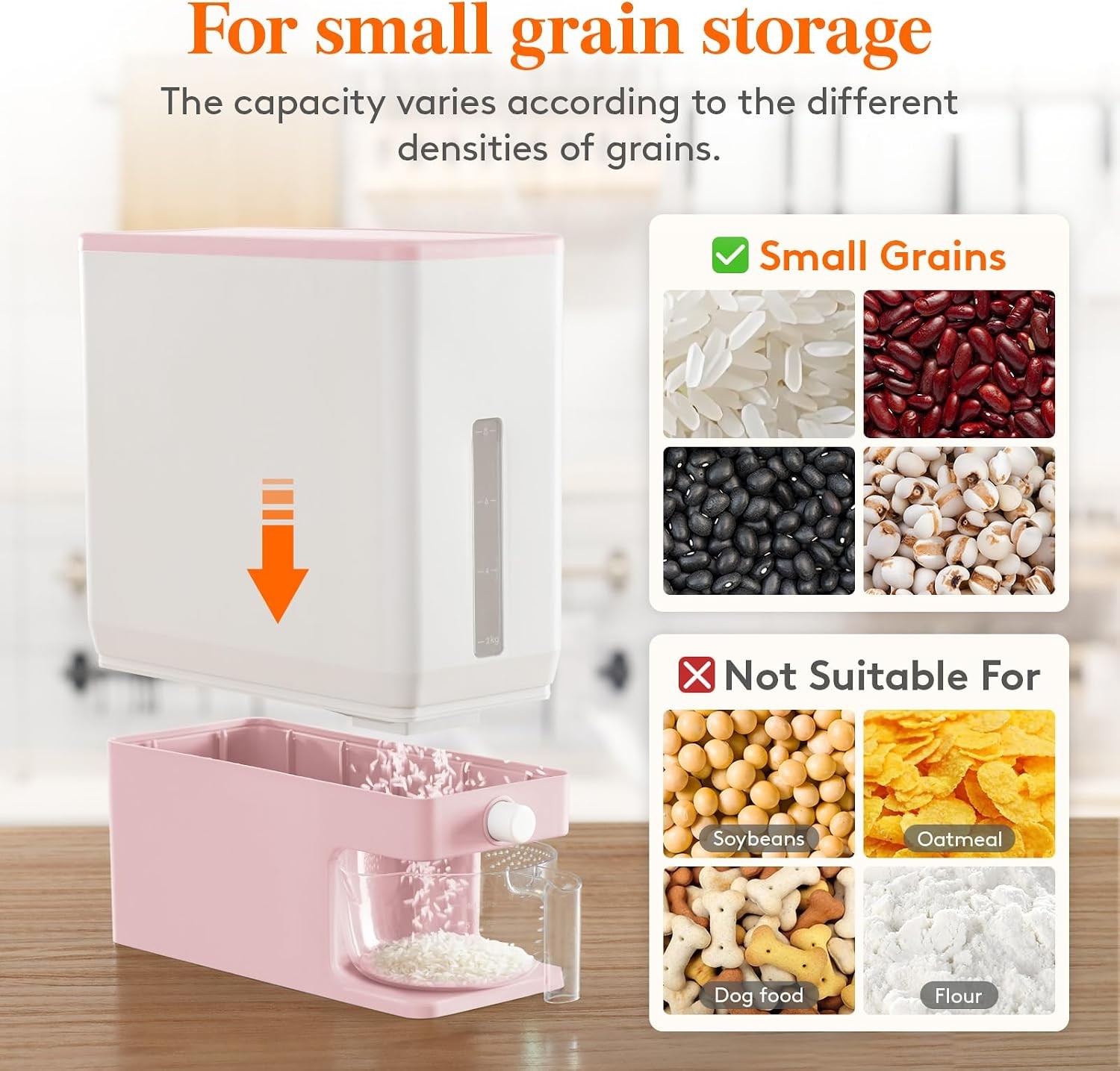 2 Pack Rice Dispenser 25 Lbs(11.3kg Rice Storage Container Sealed Moisture Proof