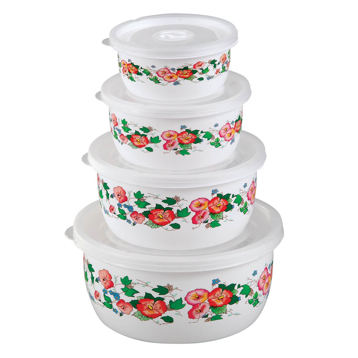 Nested Food Storage Set with Lids Set of 4 by Chef’s Pride, Multi Color Floral