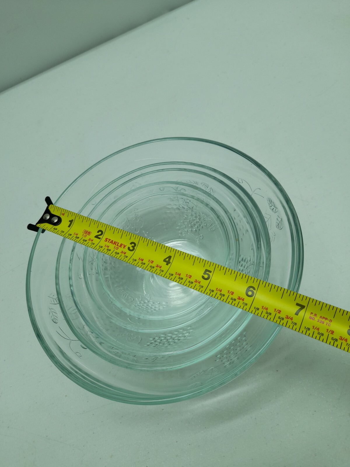 Set of 5 Clear Glass Nesting Bowls & Green Lids Grape Design