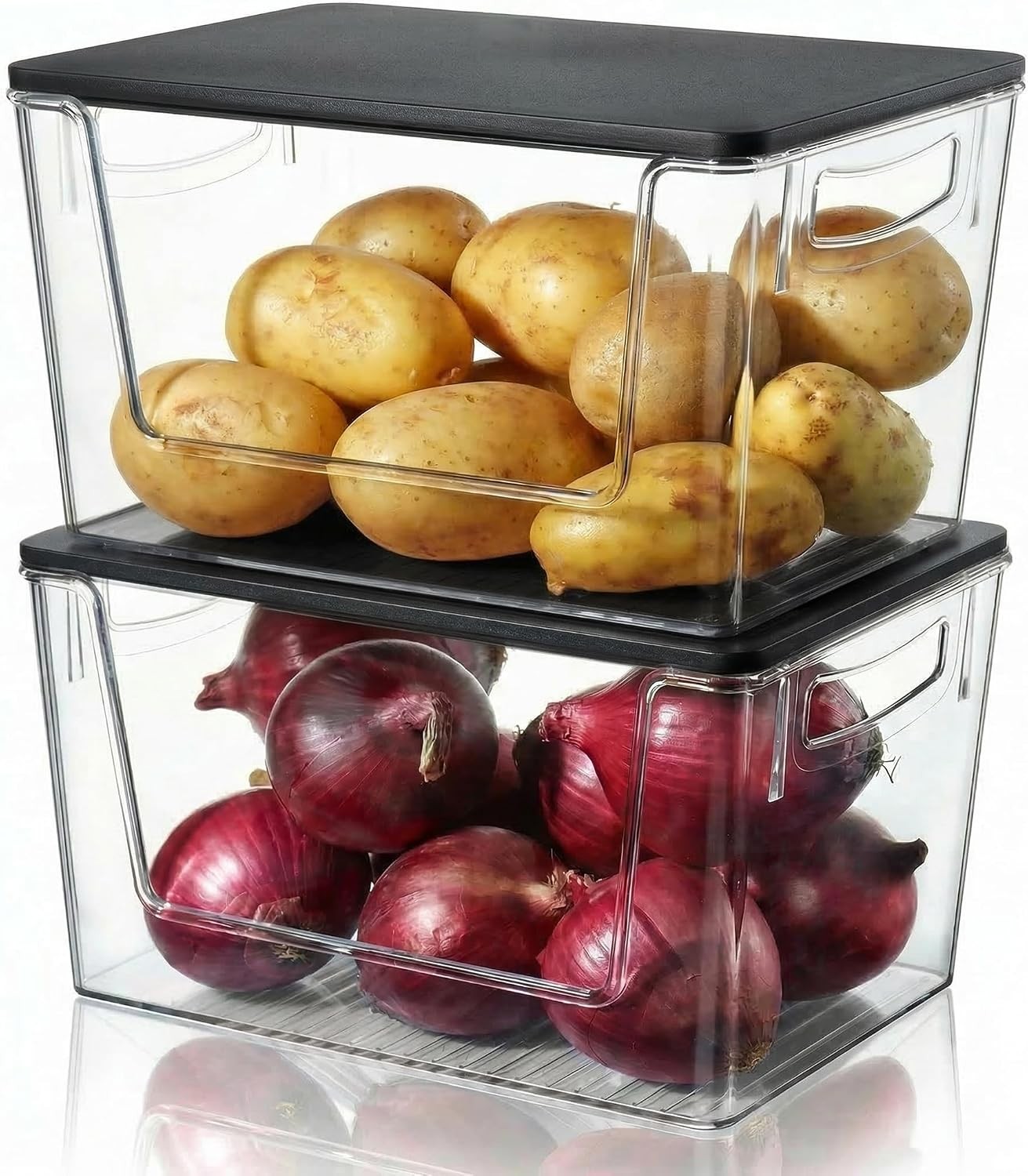 Pantry Organizers Storage 2 Pack Large Clear Storage Bins W/ Bamboo Lids Onion