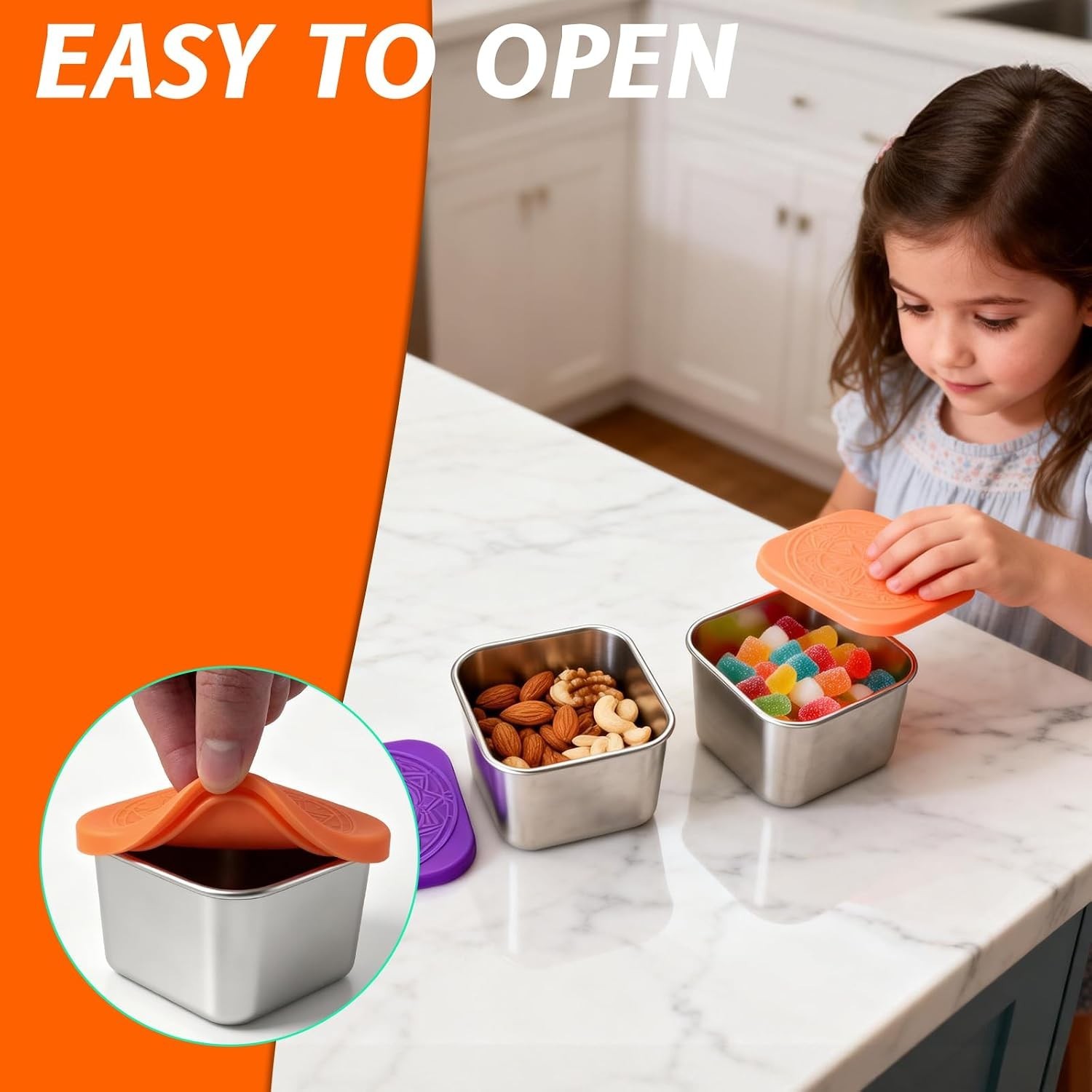 6Pack 6oz Stainless Steel Snack Containers with Lids, Leakproof Easy Open Sma…