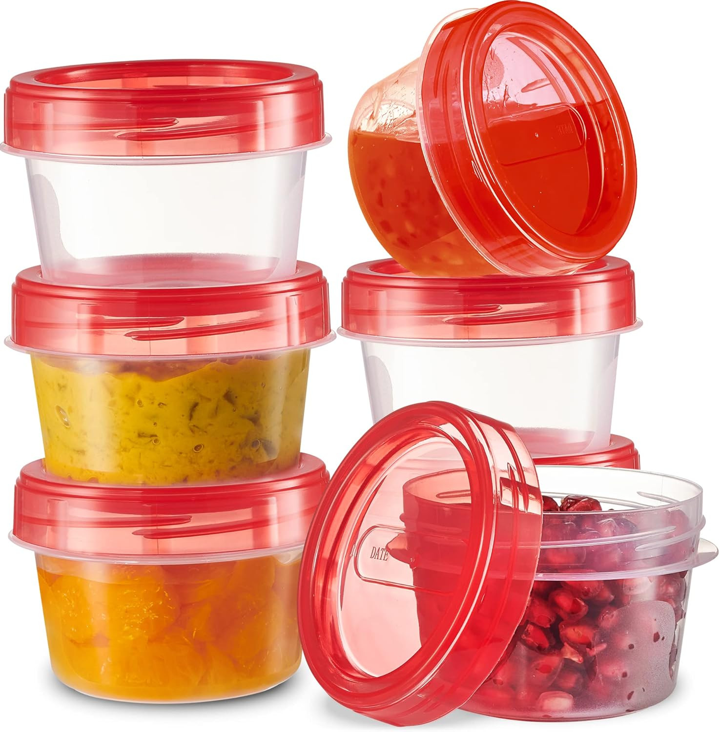 6 Pack Twist Cap Food Storage Containers with Red Screw on Lid- 4 Oz