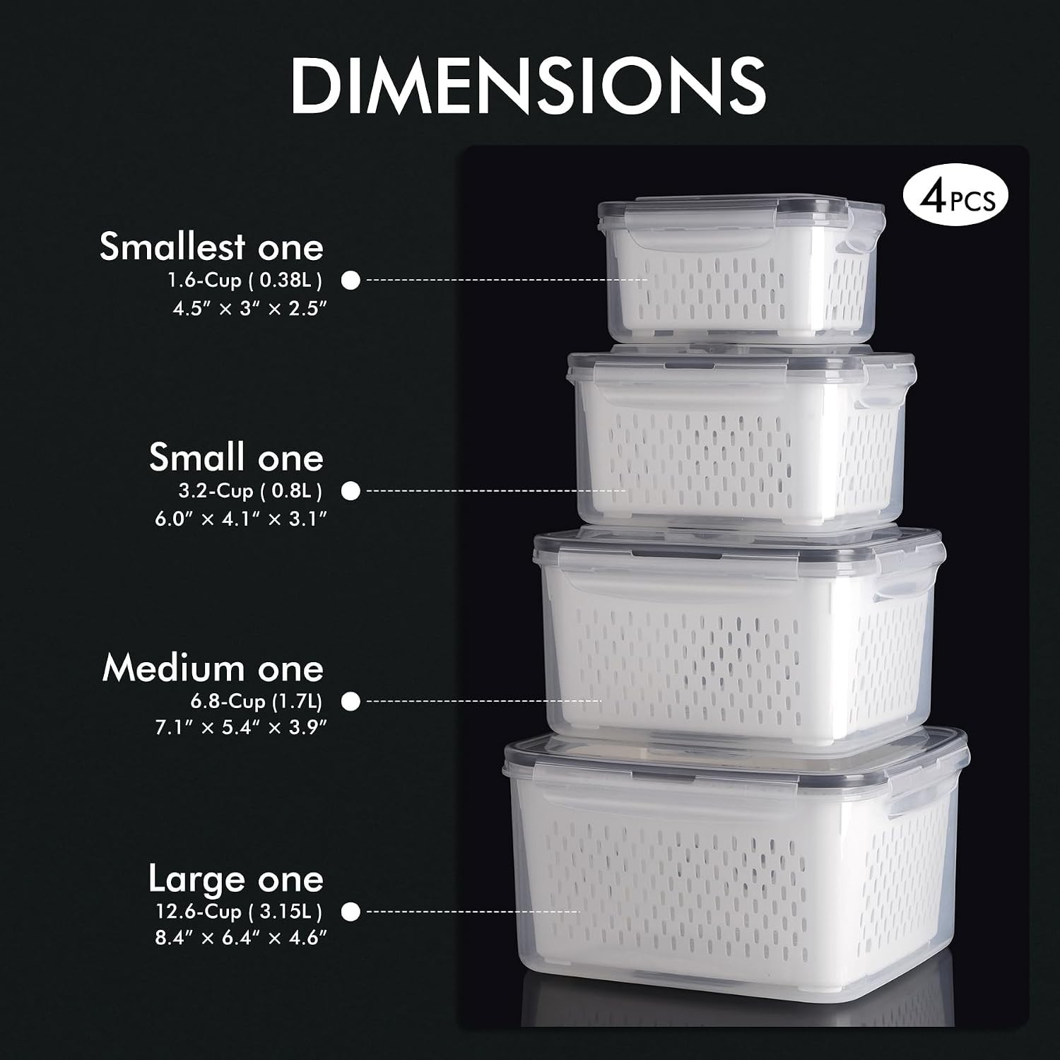 Large Fruit Storage Container Set for Fridge Leakproof BPA Free Microwave Dis…