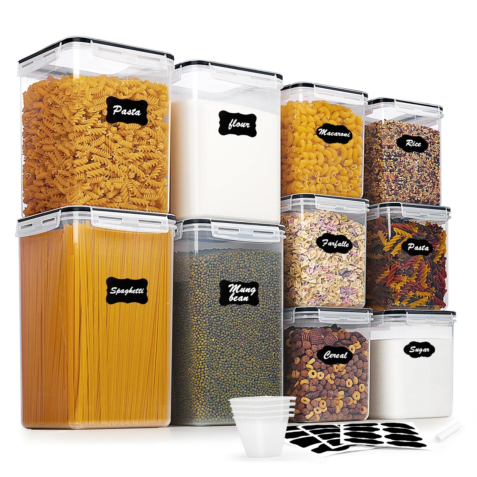 10 PCS Black Large Airtight Flour Sugar Storage Container Food Canister Lids