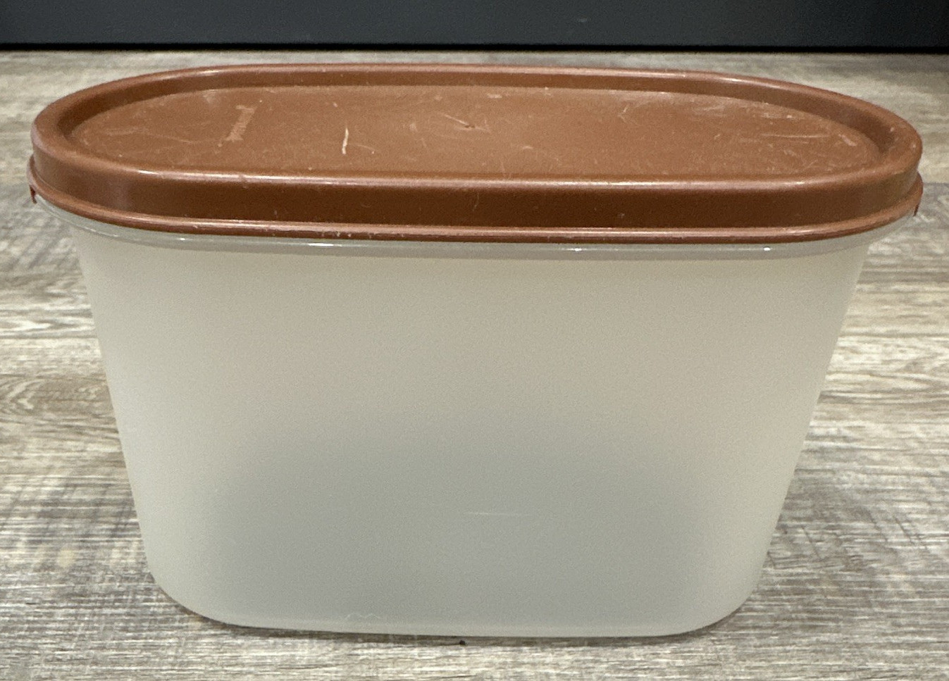 Tupperware Oval Plastic Storage Container 4.75cups White/Brown Snap Lid Set of 2