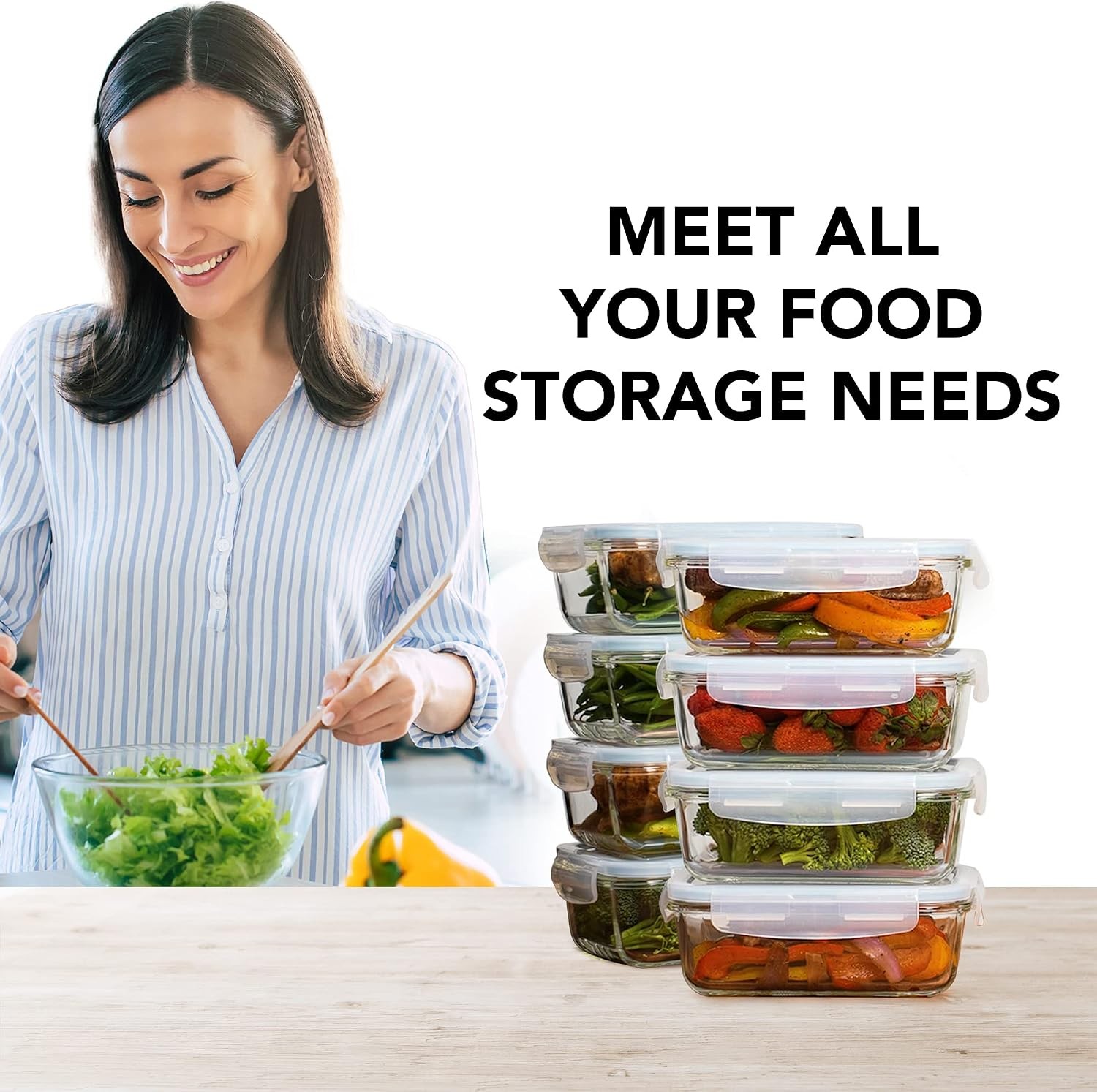 16 Pc (Set of 8) 30 Oz Glass Meal Prep Containers with Lids,