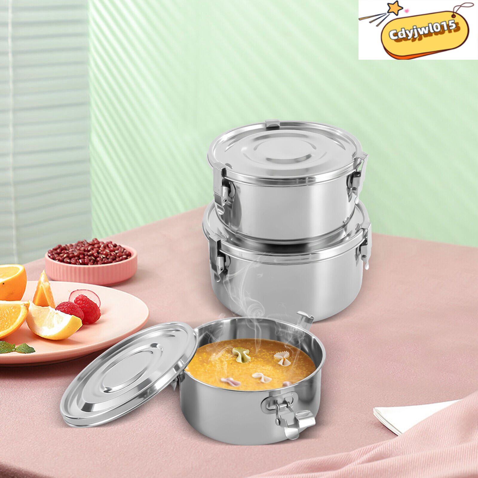 3-Piece 304 Stainless Steel Food Storage Containers Set 650/1000/1600ml