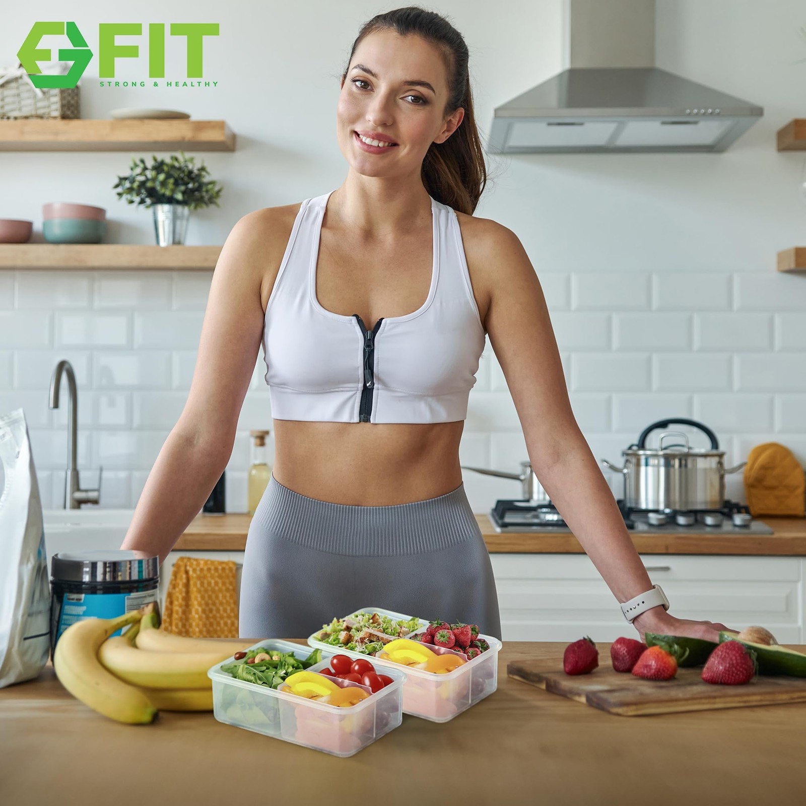 FIT Strong & Healthy Bento Box for 3 Pack, 39 oz, Green, 3 39 Oz each