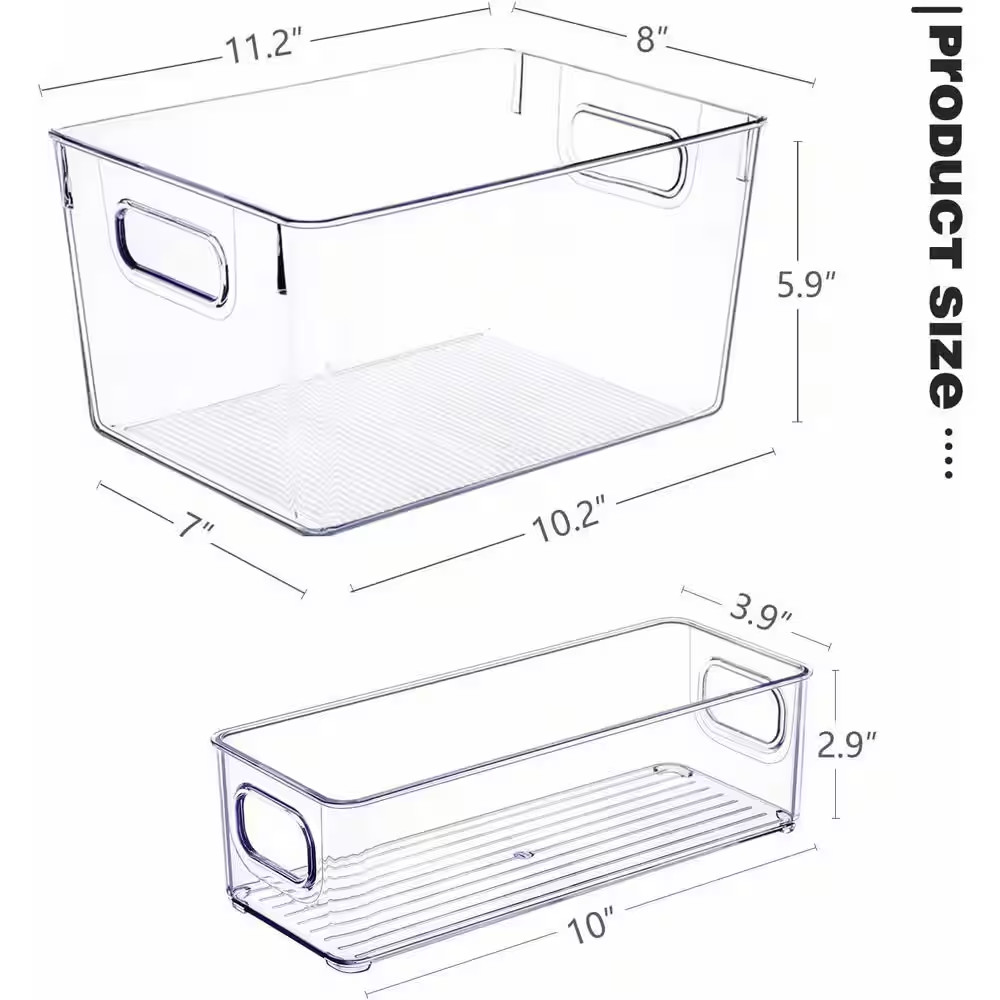 8-Shelf Clear Stackable Storage Bins Set Transparent Plastic Home Pantry Kitchen