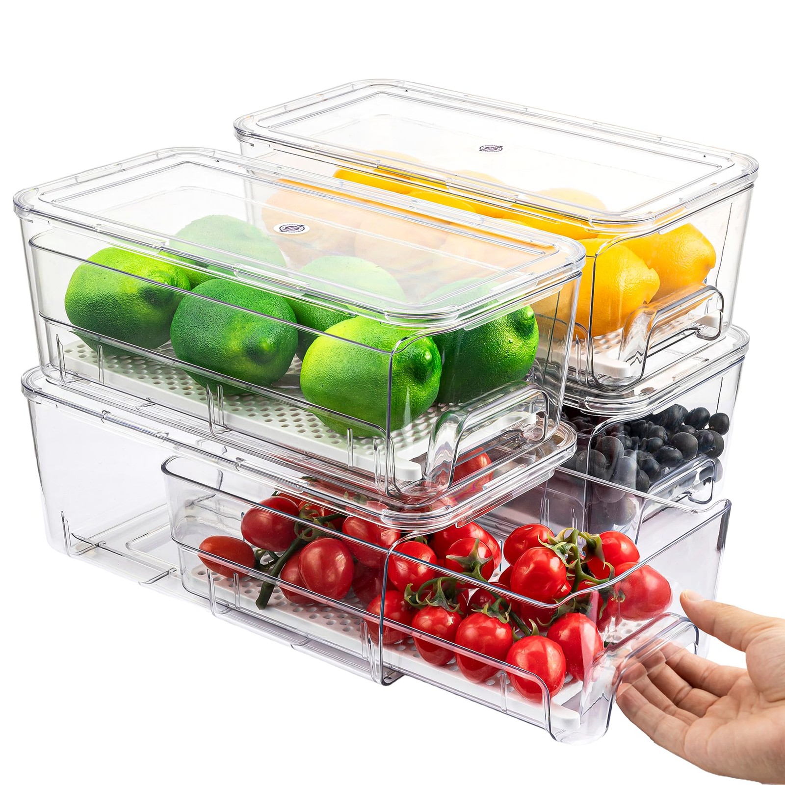 Imncya 4 Pack Fridge Organizer Drawers Bins, Clear Stackable Pull Out Refrige…