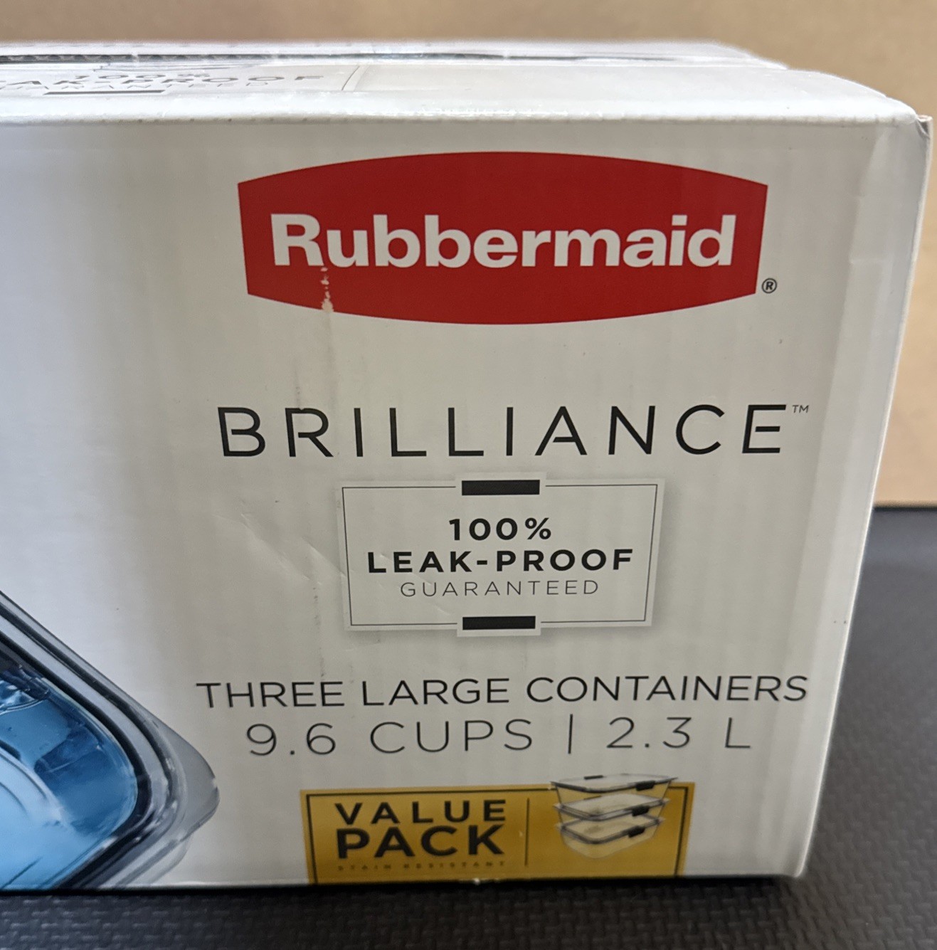 Rubbermaid Brilliance 3 Pack 9.6 Cup Clear Food Storage Containers Leak-Proof
