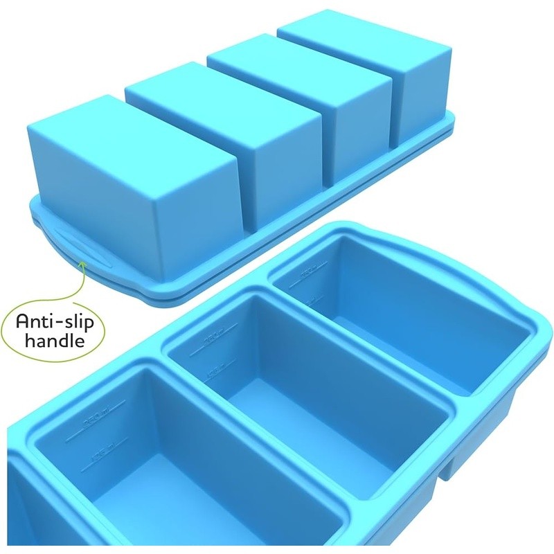 Silicone Freezer Tray W/ Lid Portion Control Snap Closure Leak Proof Design New