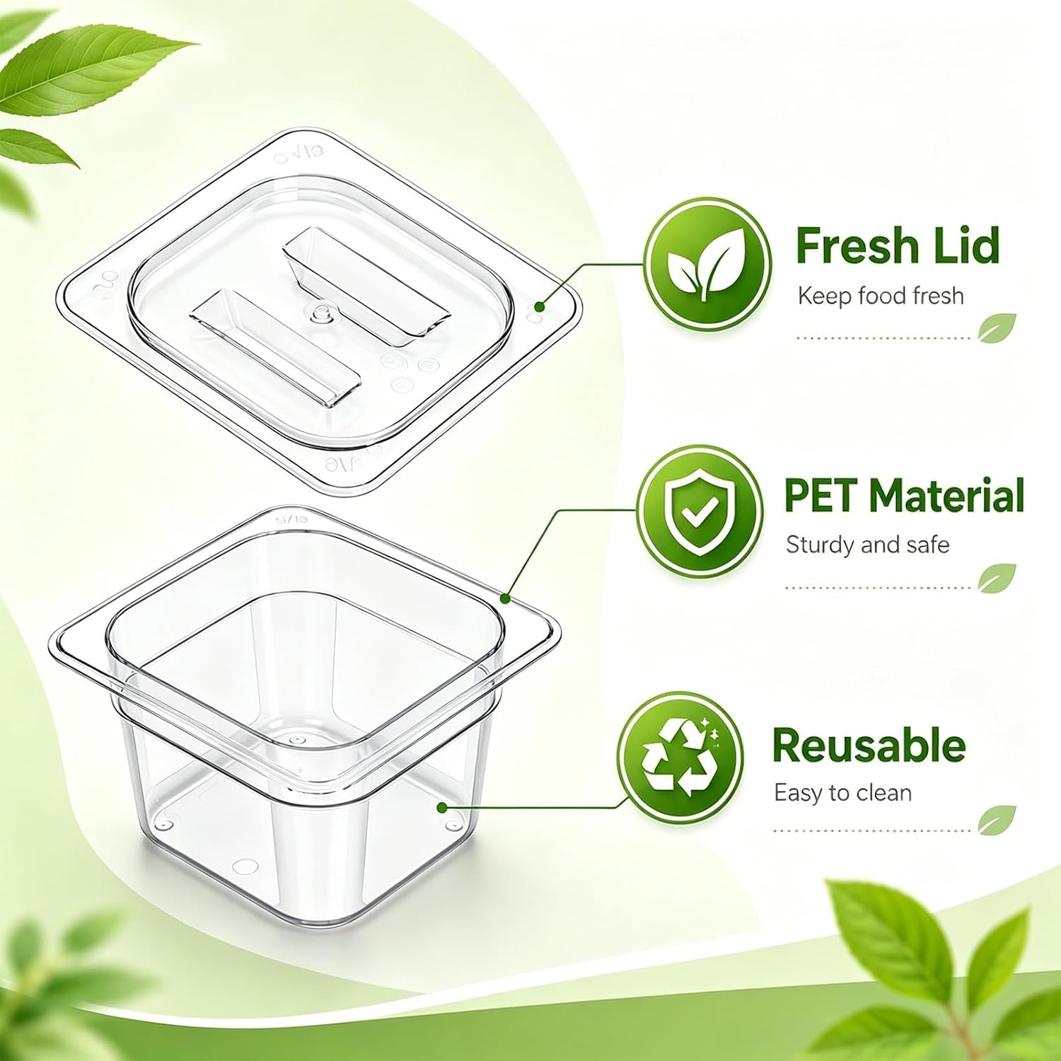 Bekith 6 Pack 1/6 Size Plastic Clear Food Pans with Lids for Kitchen Restaurant