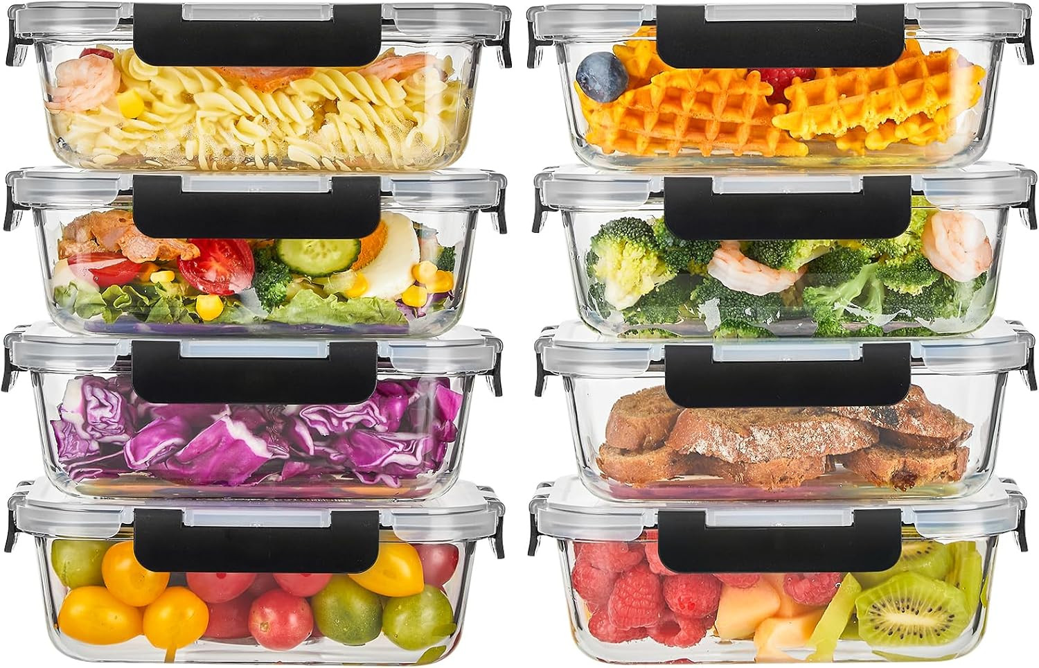 Liuruiyu 8 Pack 36OZ Glass Food Storage Containers with Lids, Meal Prep Containe