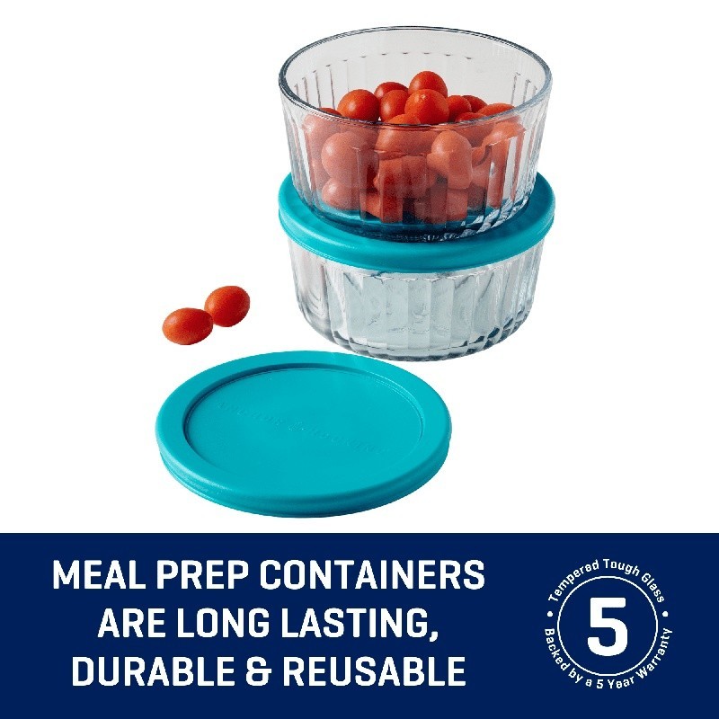 Glass Food Storage Container 4 Cup Round W/ Lid Microwave Safe New