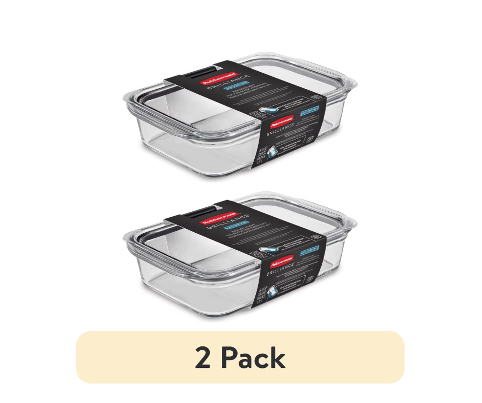 (2 pack) Rubbermaid Brilliance Glass Food Storage Container with Lid, BPA Free