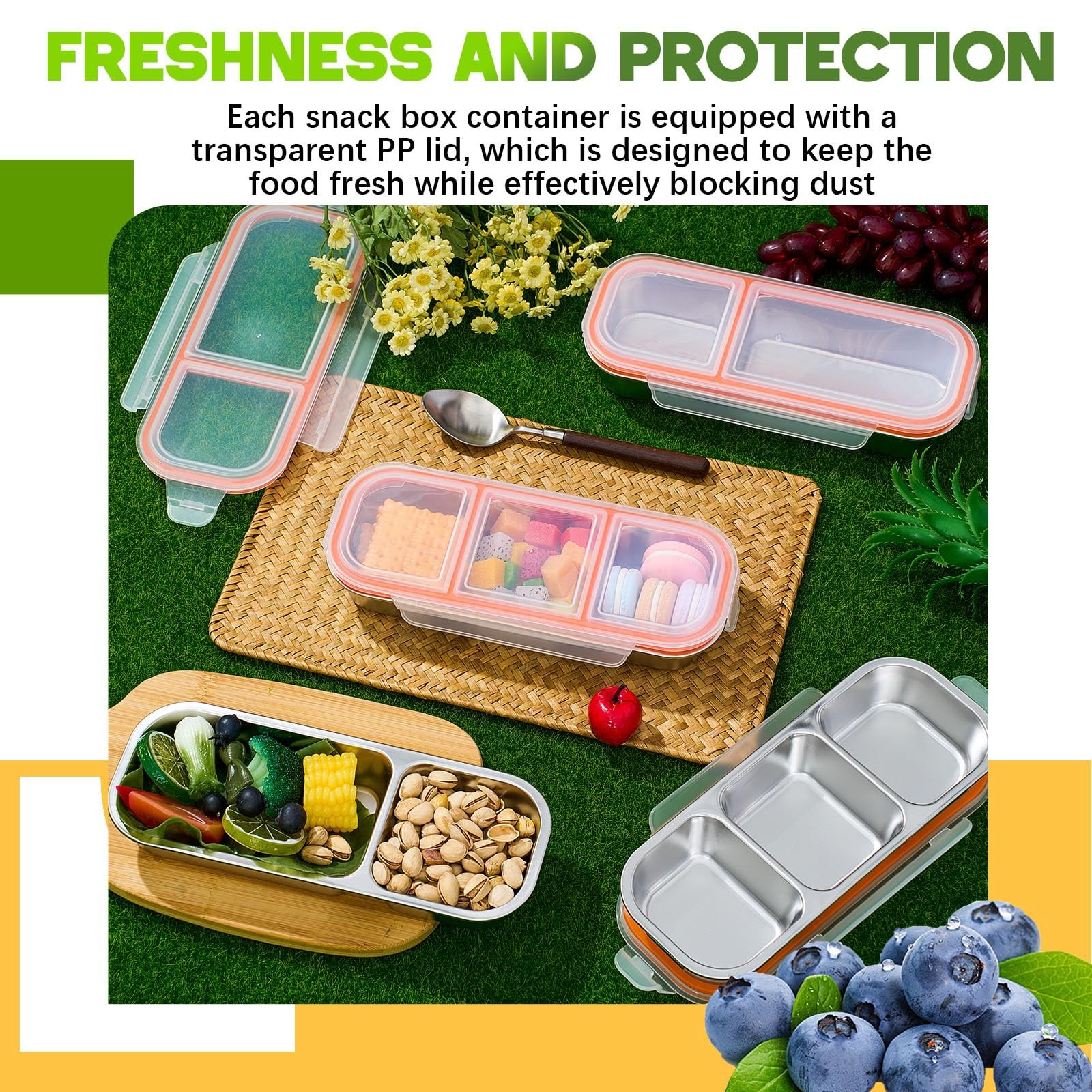 4 Pcs 304 Stainless Steel Lunch Containers Bento Boxes 38oz Salad Multipurpos…