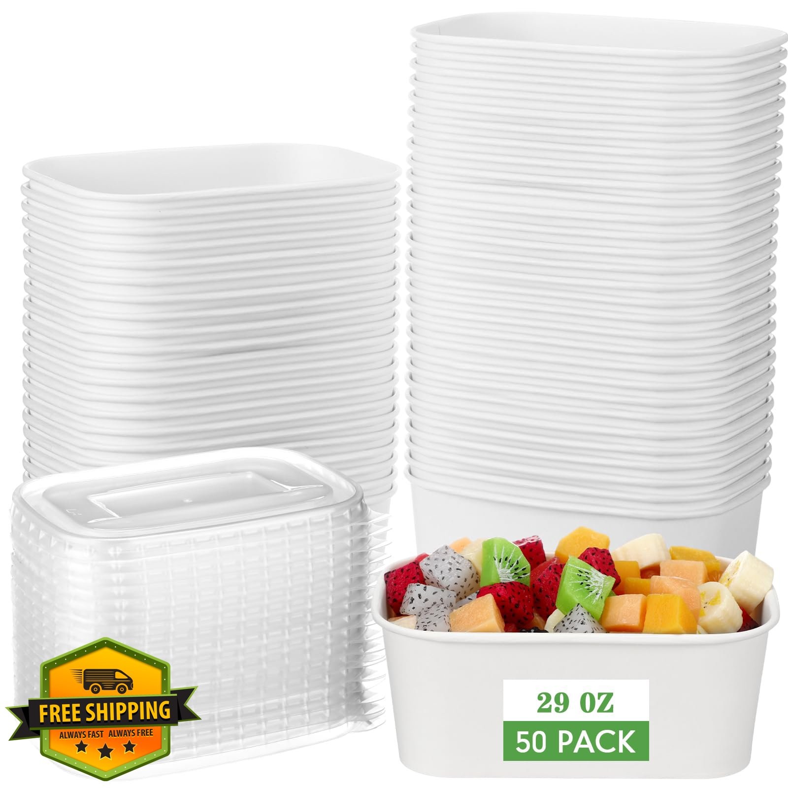Maxdot 29oz White Disposable Food Containers 50 Pack