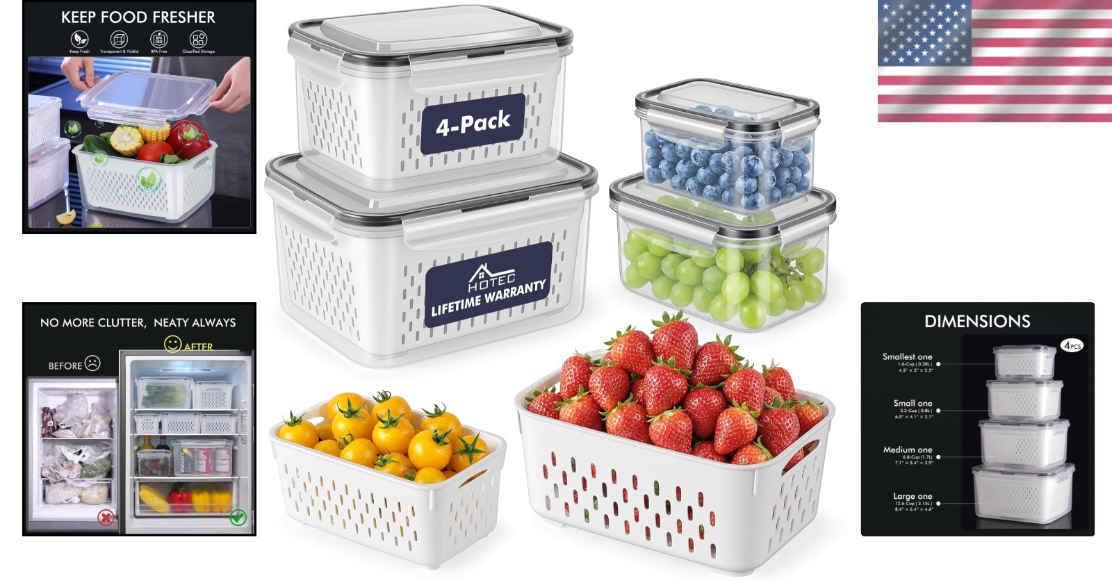 Large Fruit Storage Container Set for Fridge Leakproof BPA Free Microwave Dis…