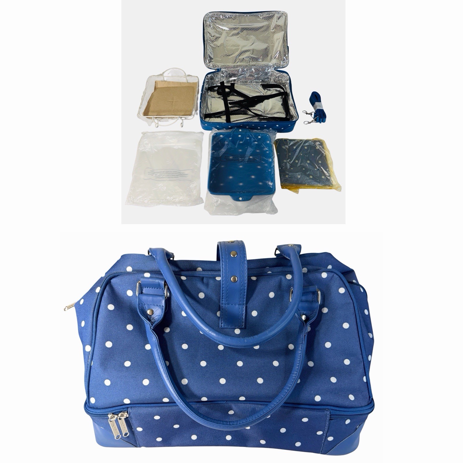 Temp-tations by Tara Thermal Insulated Food Carrier Blue Polka Dot Tote 2 Tier