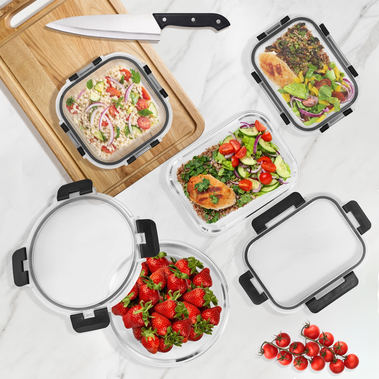 Sorbus Glass Meal Prep Containers with Airtight Lids – 10 Pack
