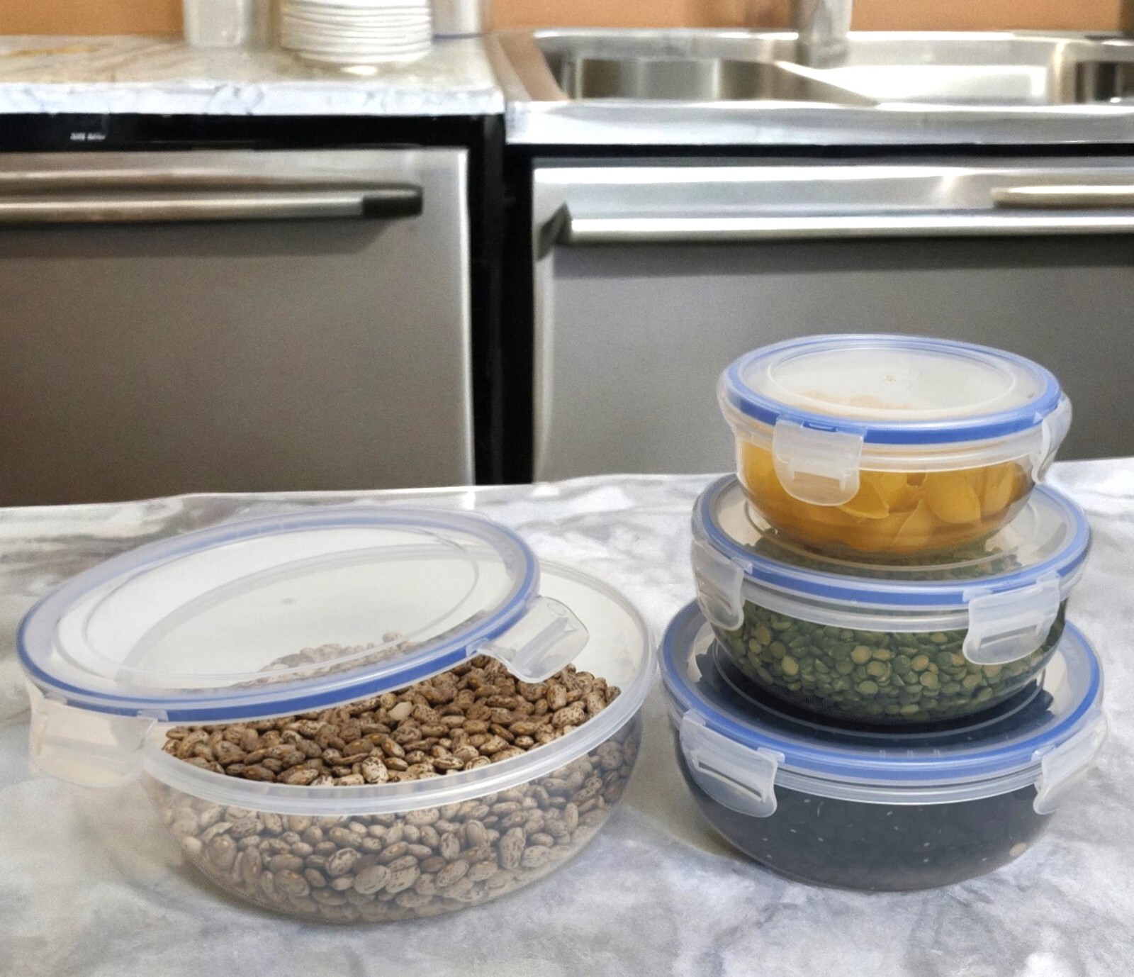 Kitchen Plastic Food Containers with Lid Leak Proof & Freezer Safe, 3 Pcs Set
