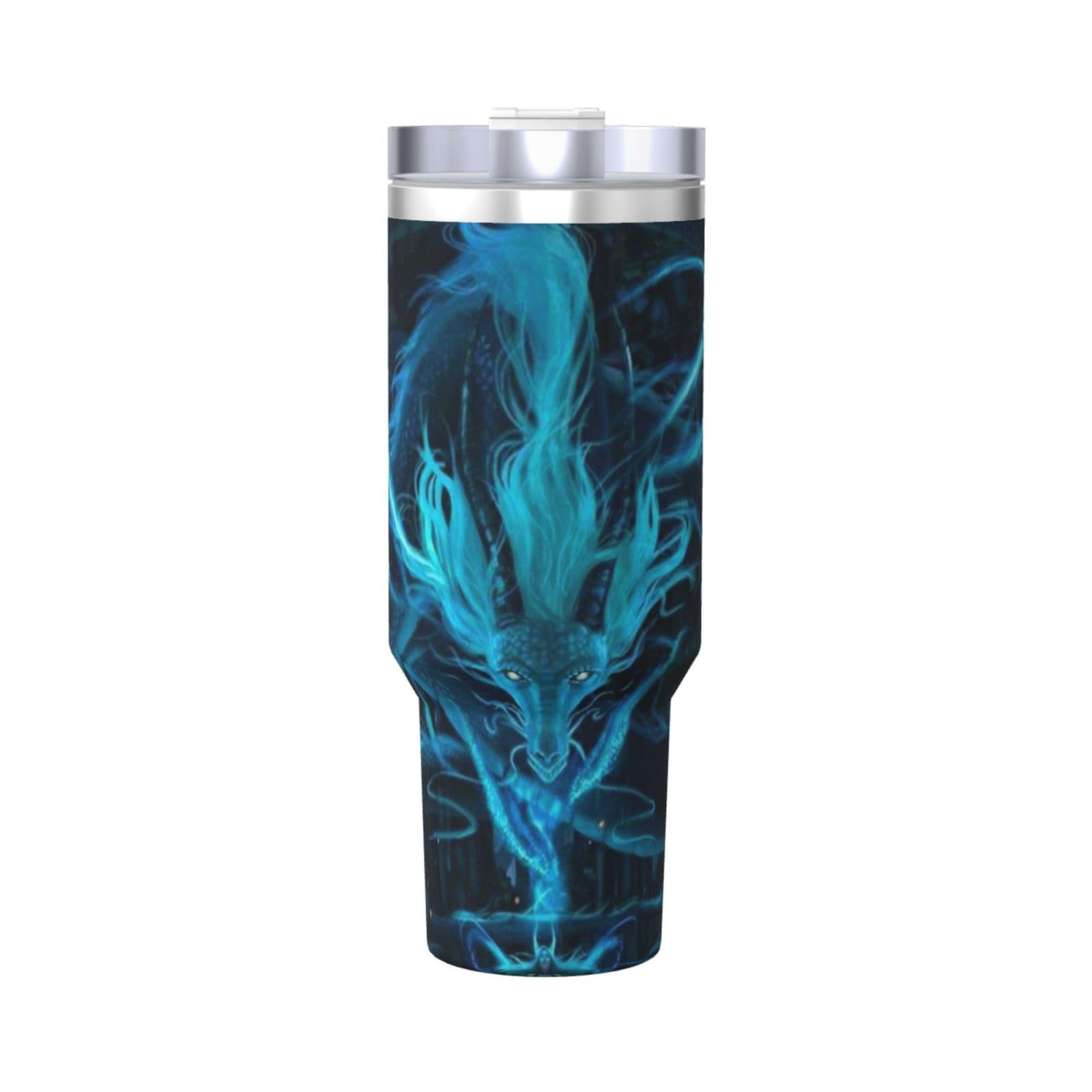 Ptonuic Blue Dragon 40 Oz Tumbler Handle And Straw Lid Cup Reusable Stainless