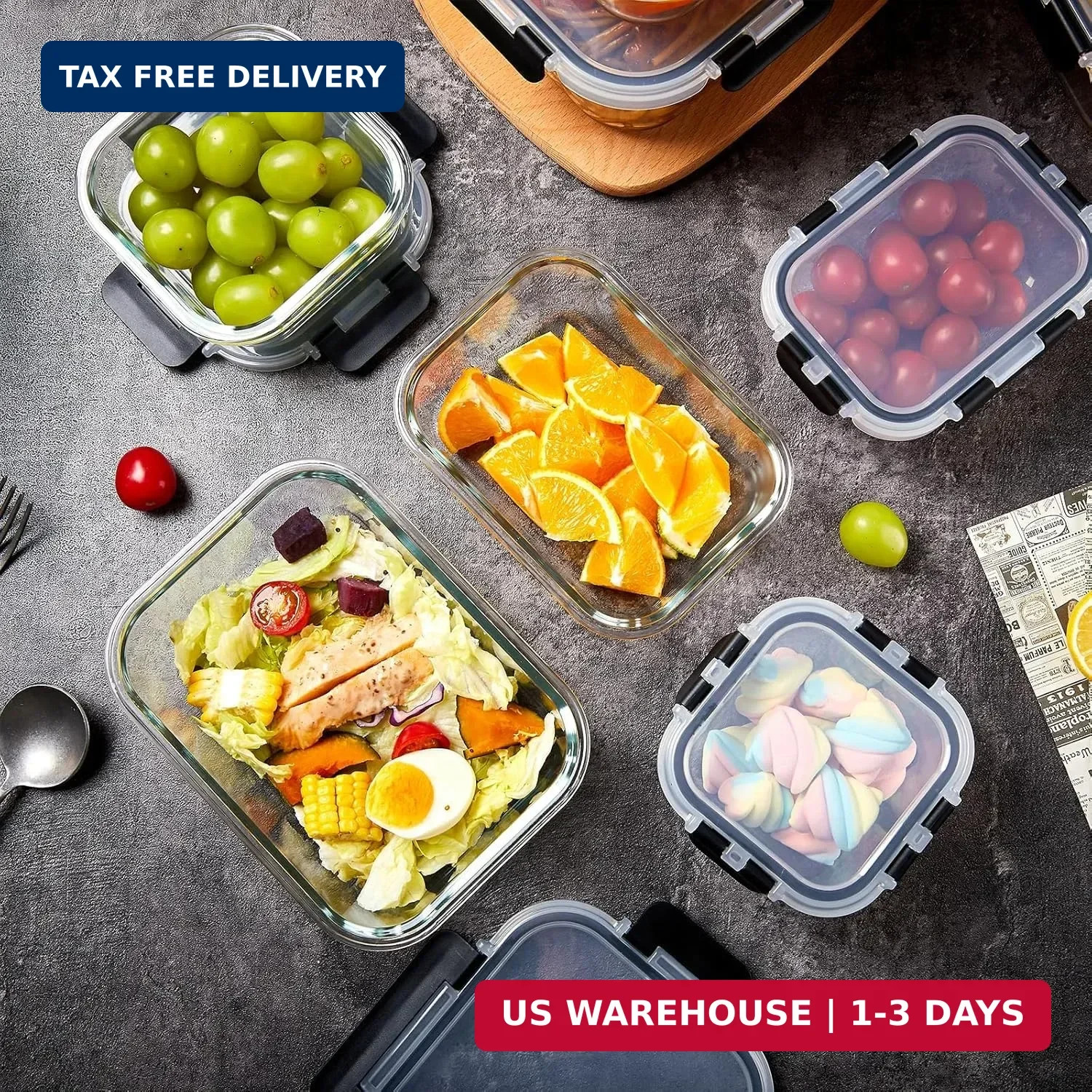 8 Pack Glass Meal Prep Containers with Lids, Extra Thick Airtight Food Storage S
