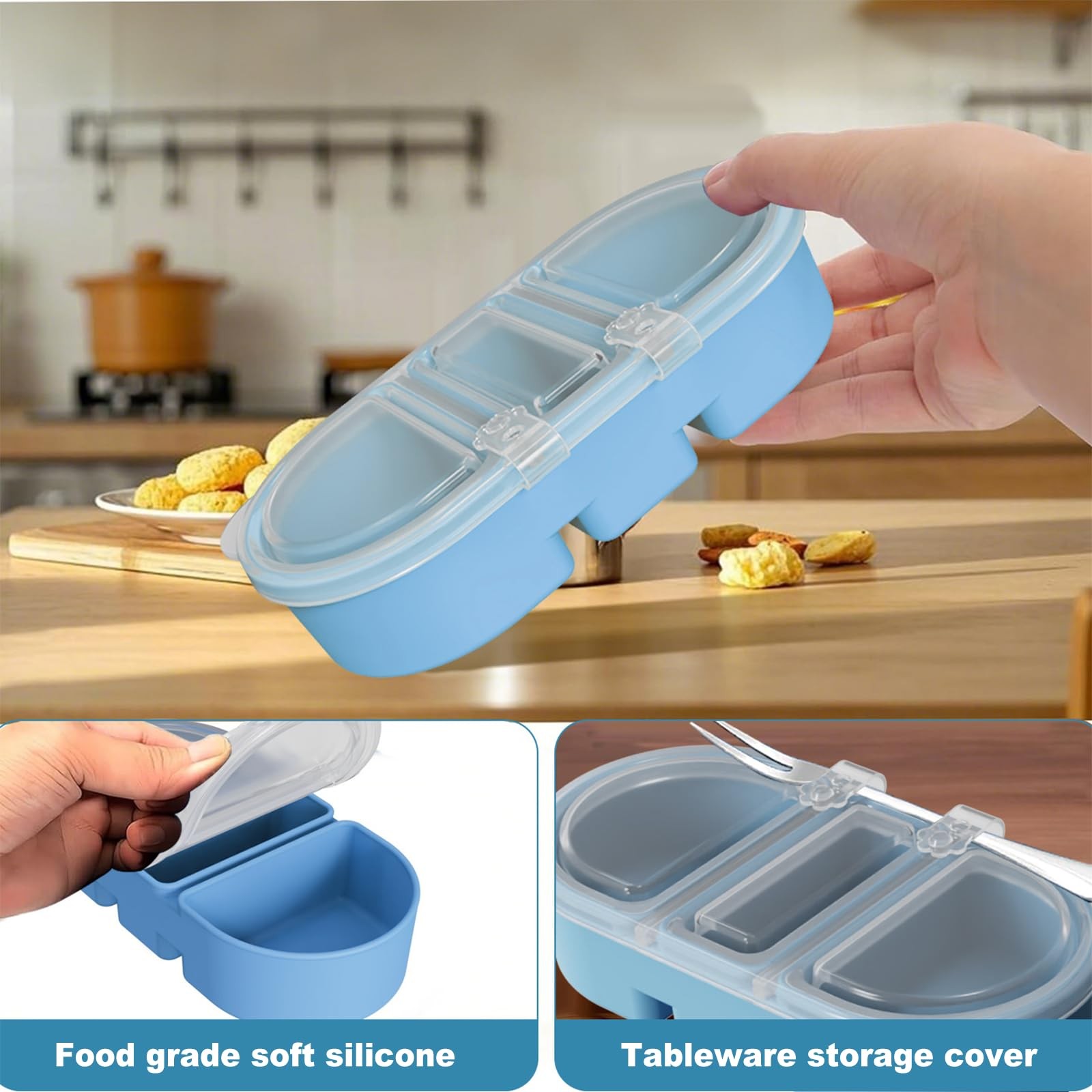 Silicone Snack Containers 3 Compartments Reusable Snackle Box with Lids Pack …