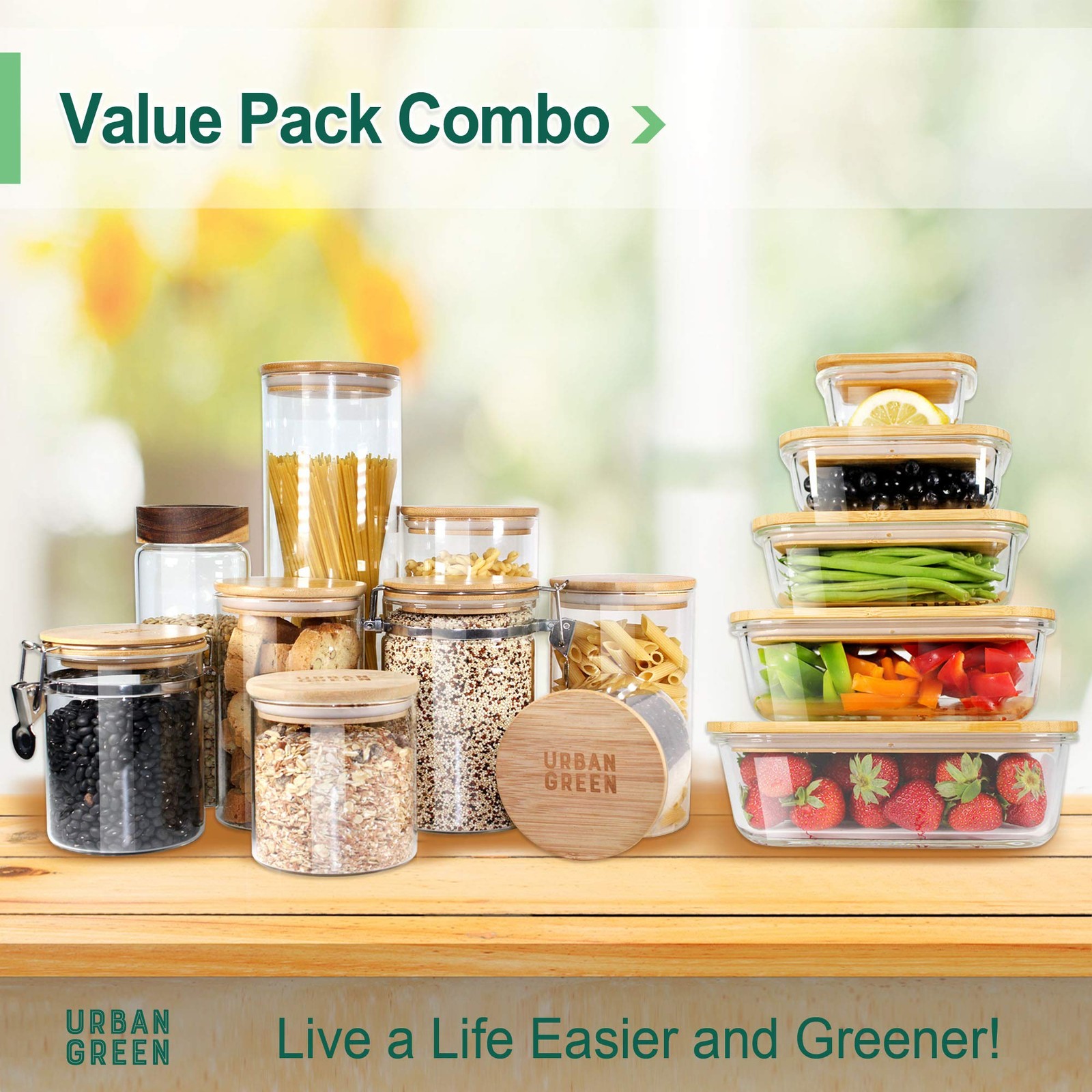 Urban Green Glass Food Storage Containers, XXLarge Size, 76oz/2260ml, 2 Pack …