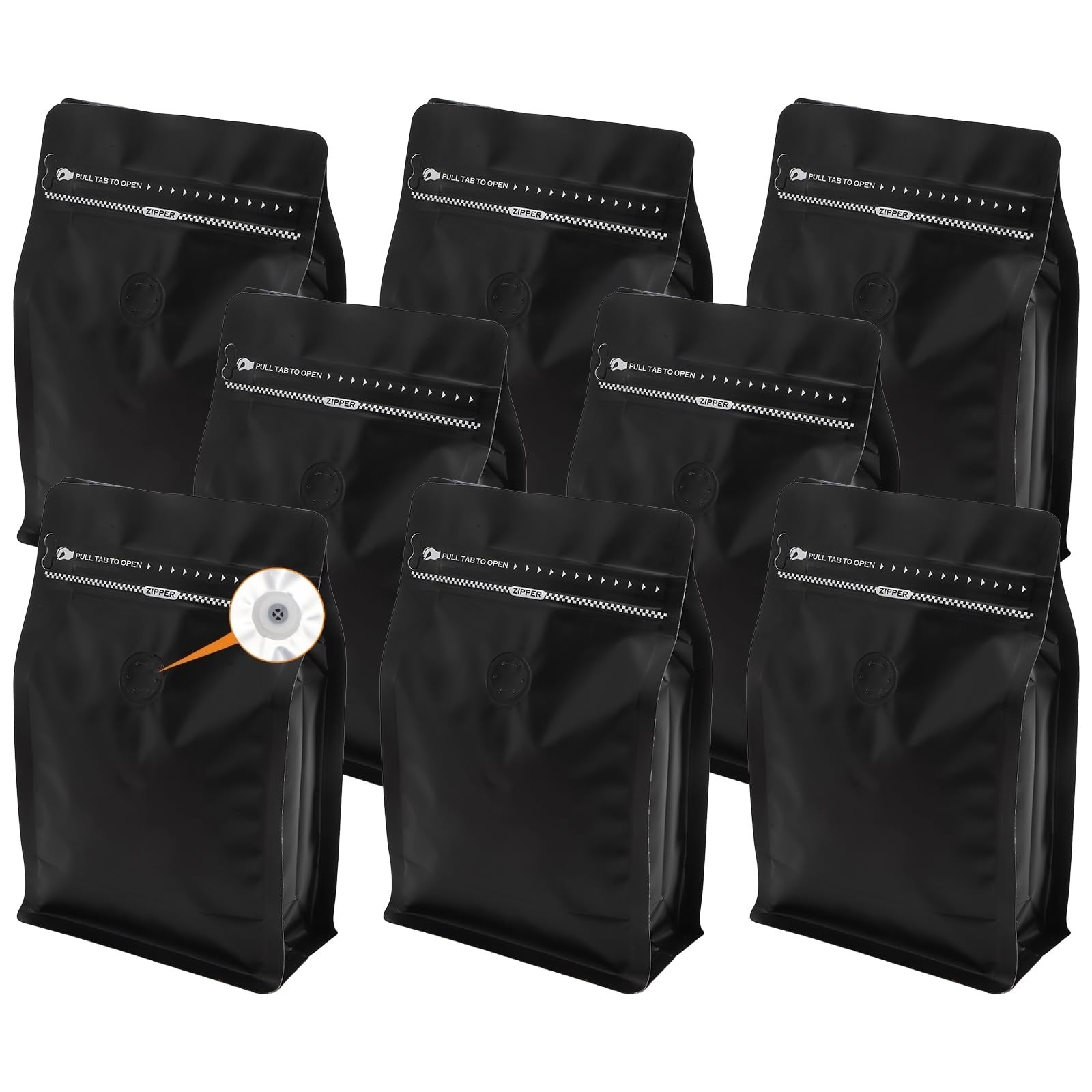 50 Pack Coffee Bags with Valve, 8 oz Matte Black Stand Up Coffee Beans Storag…