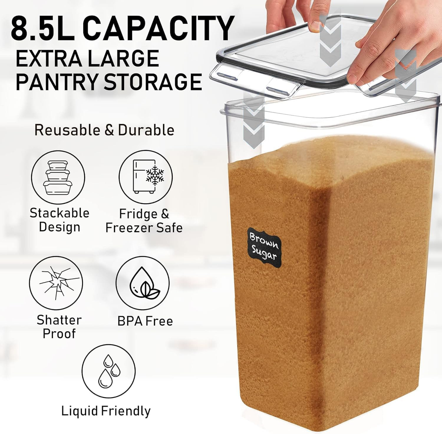 8.5L/287Oz Extra Large Airtight Food Storage Containers (2 PC) with Lids, Kitche