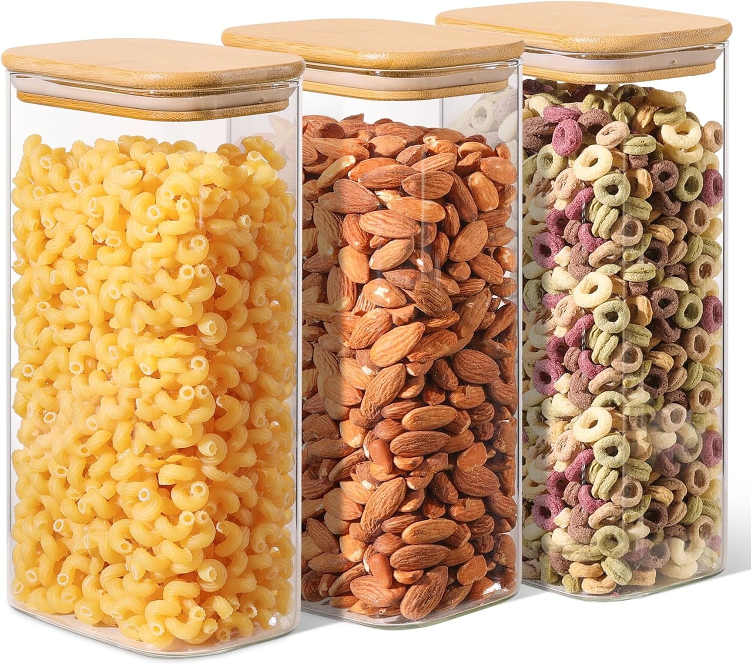 1.2 Qt Rectangle Glass Storage Containers W/ Lids Glass Jars W/ Bamboo Lids
