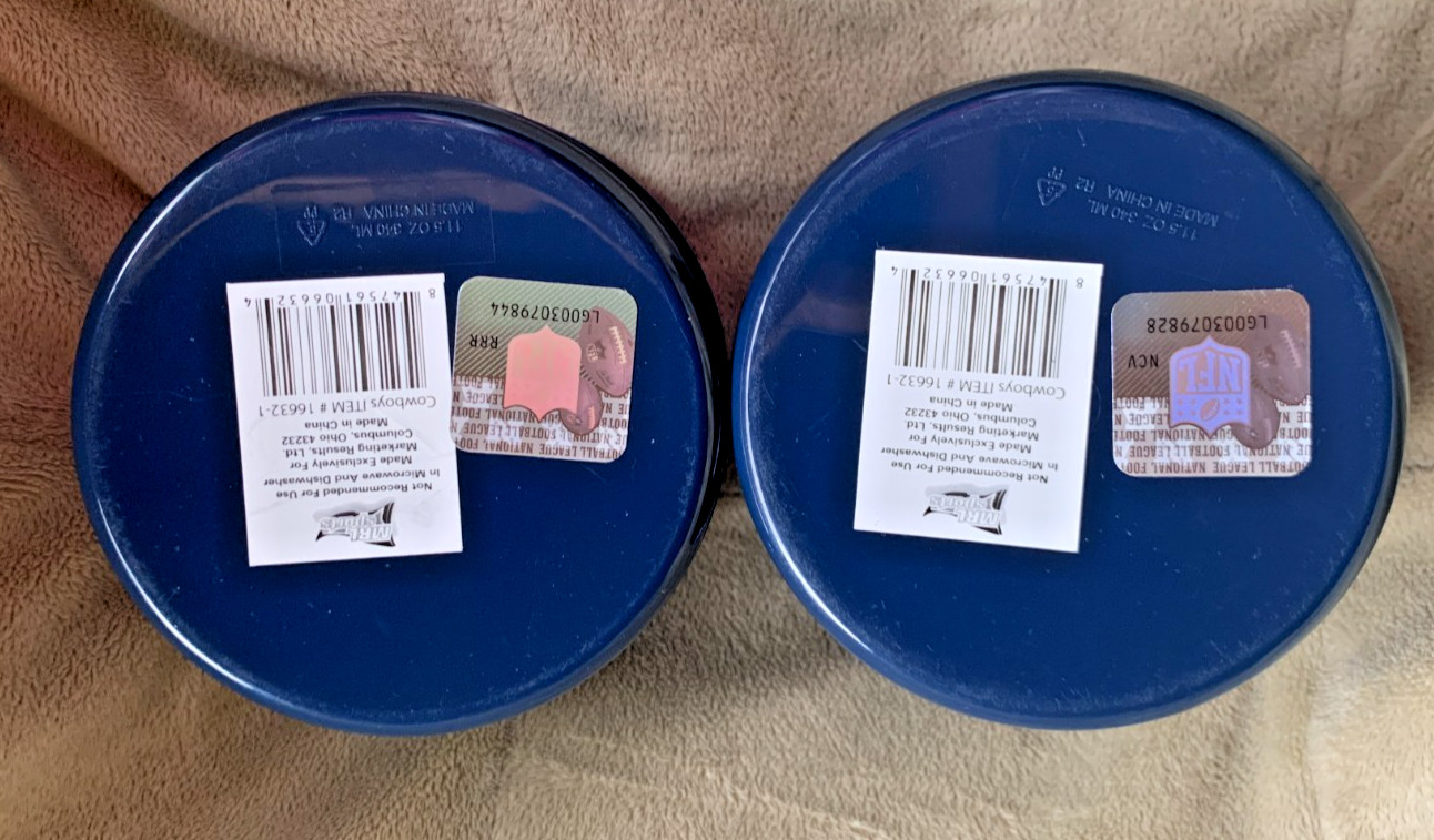 (B03) TWO -NFL DALLAS COWBOYS Plastic Dip Snack Container W/Lid 11.5oz-Licensed