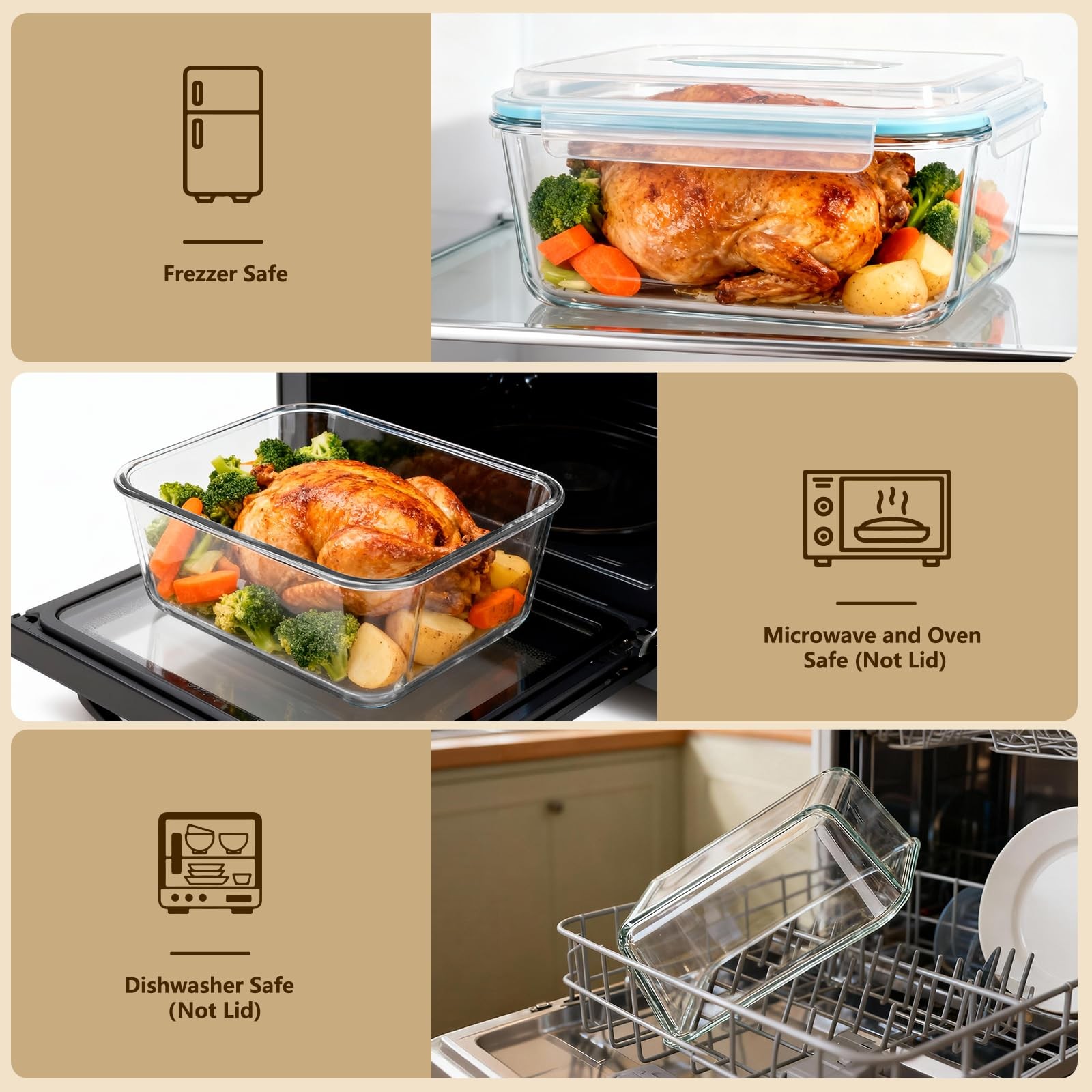 5.4L/ 180oz/ 22cup Extra Large Glass Food Storage Container with Airtight Lid…