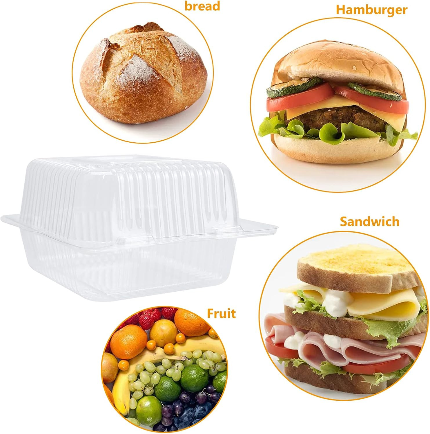 Clear Square Plastic Hinged Food Containers, 50PC Cake Slice Containers, Disposa