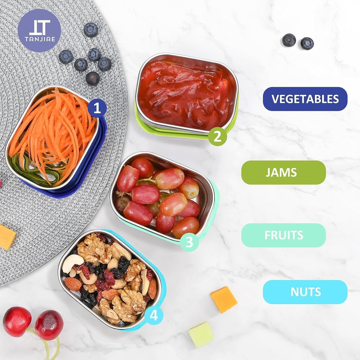 4Pack 8oz Small 1 CUP Stainless Steel Snack Containers for Kids | Reusable Ea…
