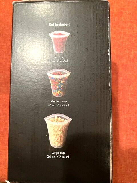 Zip Top Silicone Containers, 3 cup set (small, medium, large) in Frost, NIB