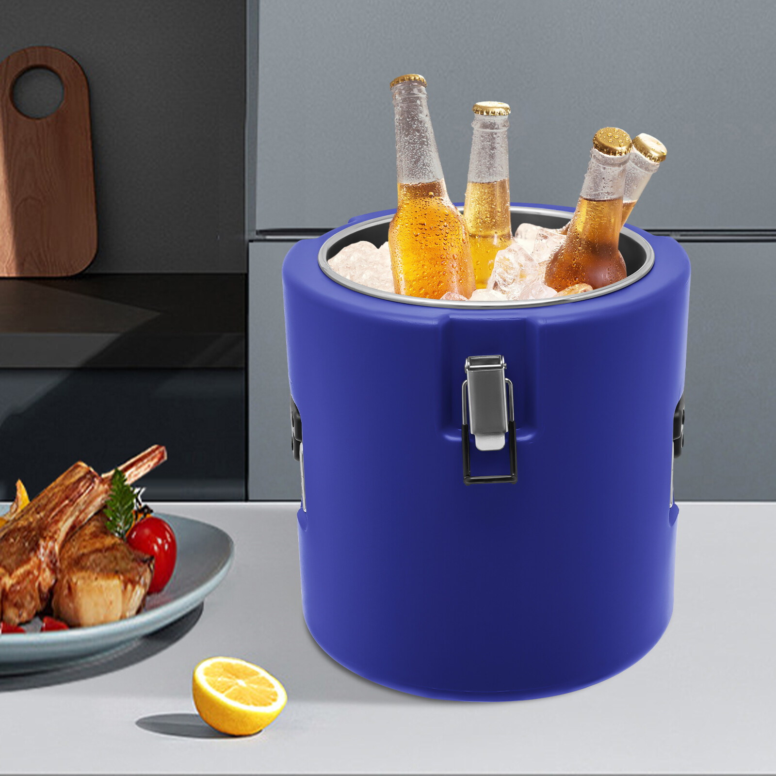 Blue 15L/13.62 QT Modern Insulated Bucket, Insulated Soup Container With Lid