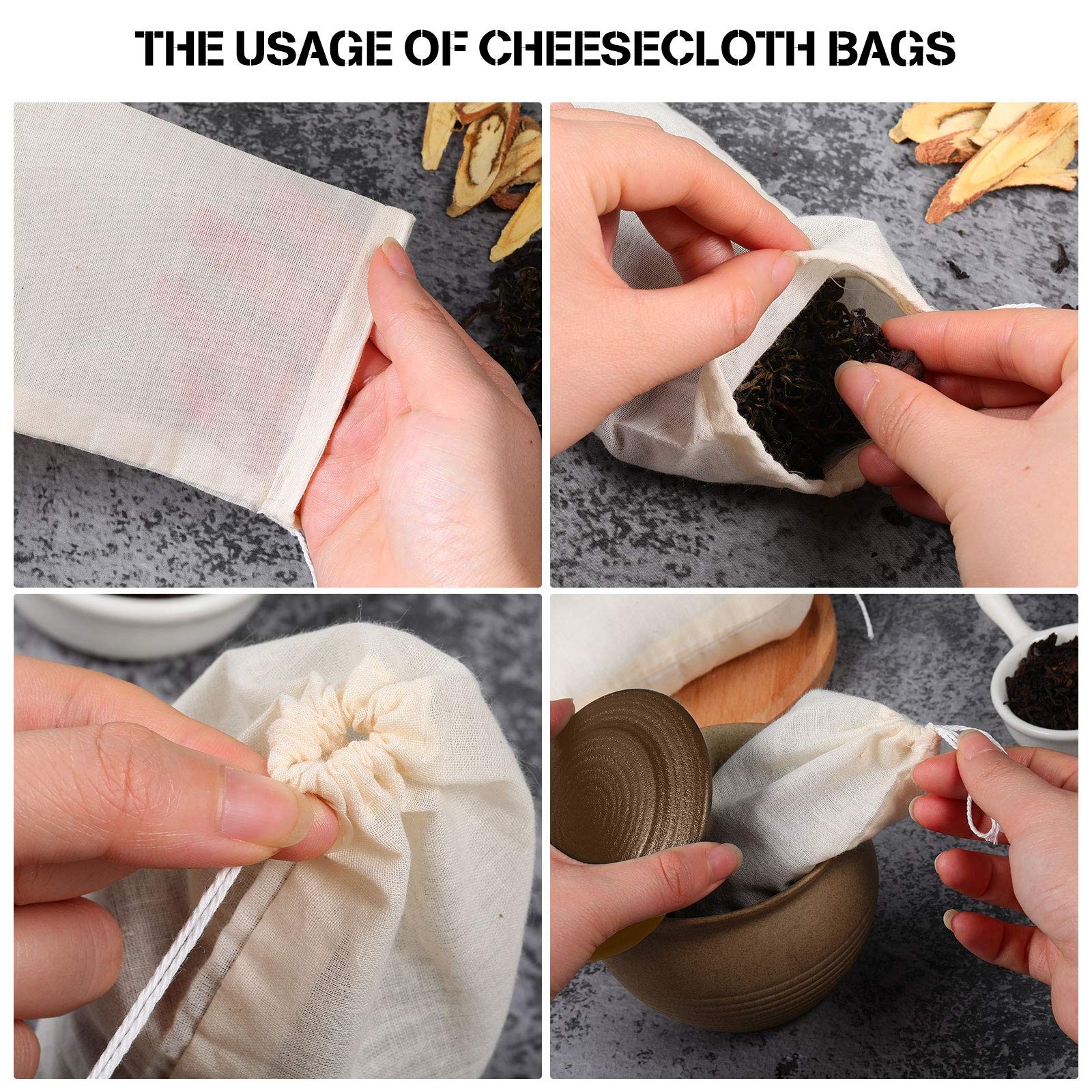 Boao 50 Pcs Cheese Cloth Tea Bags 4 x 6 Inch for Straining 4 x 6 Inch, Beige