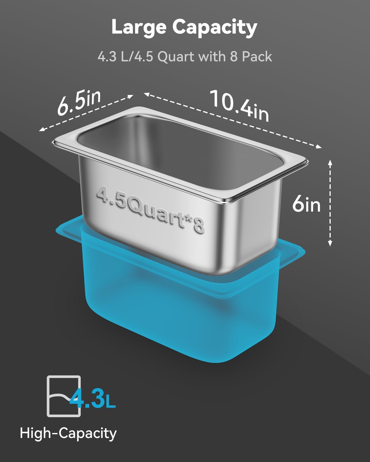 8 Pack Hotel Pans with Lids, 1/4 Size 6″ Deep Stainless Steel Food Pans