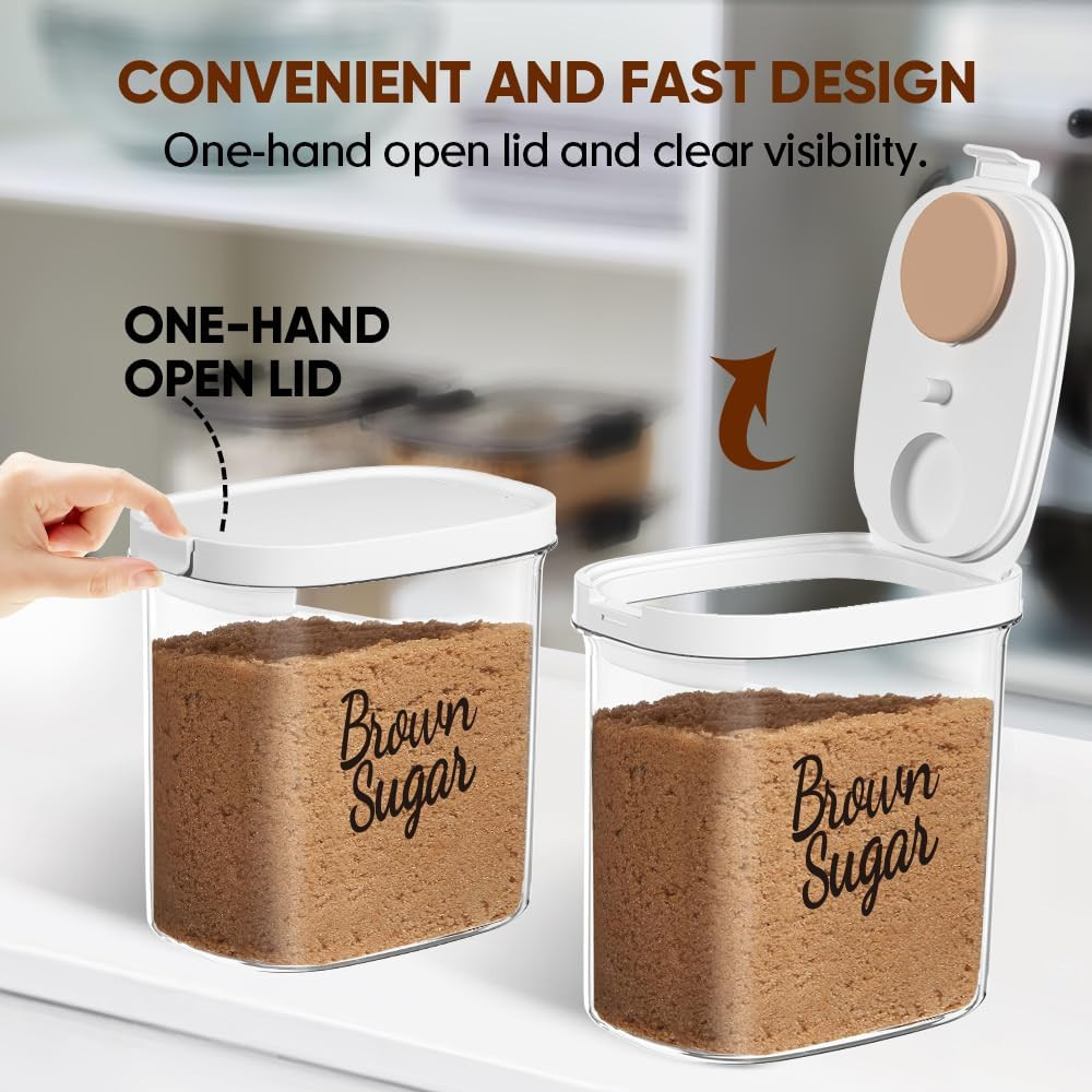 Brown Sugar Keeper Storage Container 1.9 Quart Airtight Spoon Clear Food Storage