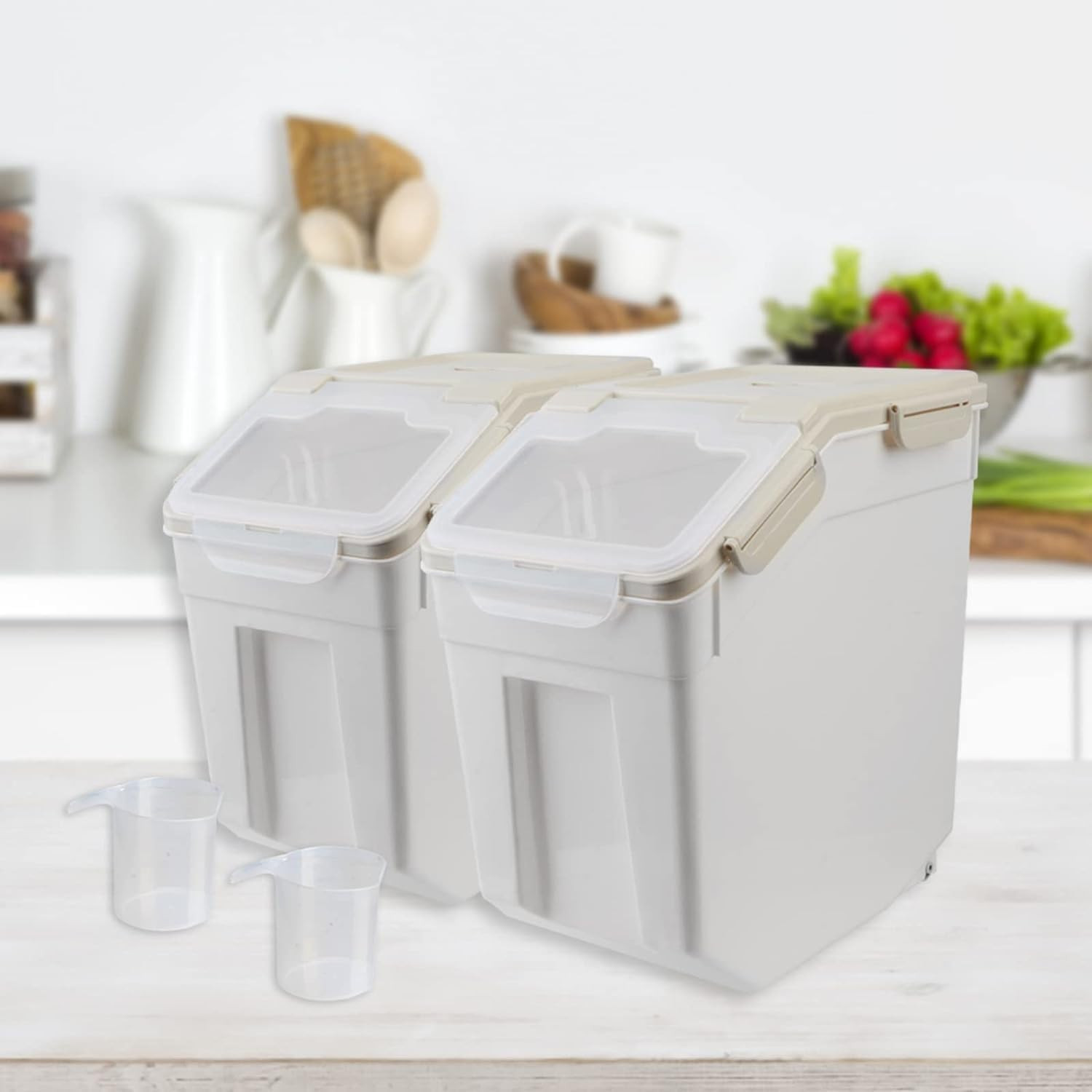 Airtight Rice & Flour Storage Containers with Lid, 100Lbs Capacity, 2Pcs
